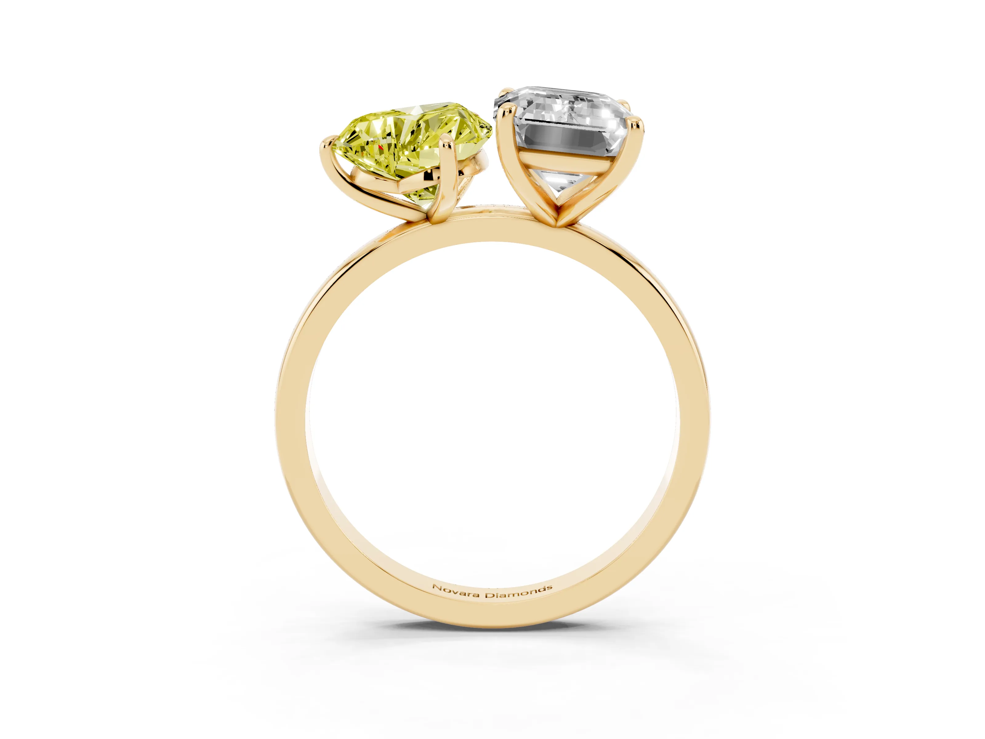 Fancy Yellow Heart Cut and Emerald Cut Toi Moi Ring Set in Yellow gold with Prong Setting