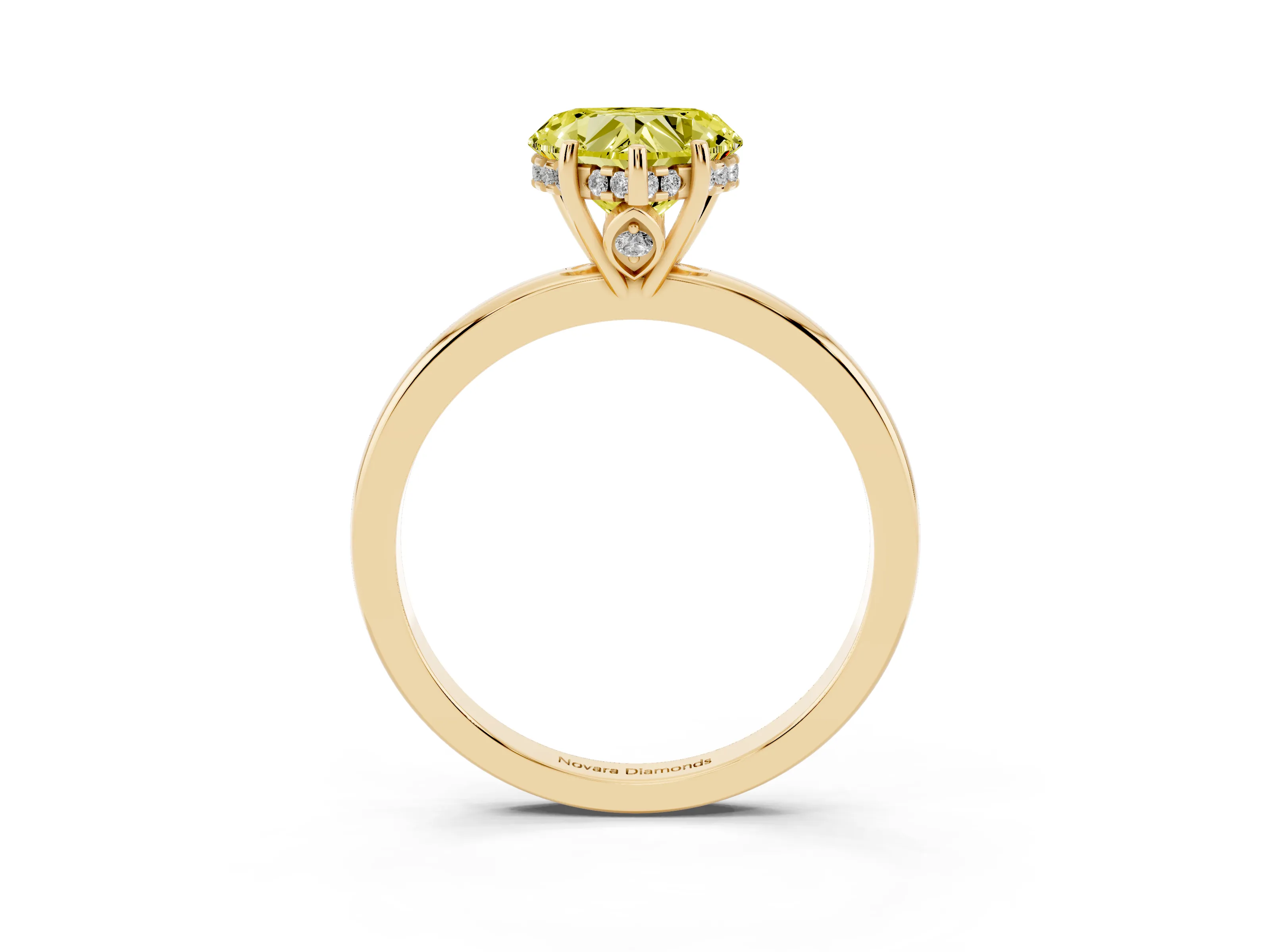 Fancy Yellow Heart Cut Diamond Solitaire Ring Set in Yellow gold with Plain Band and Prong Setting
