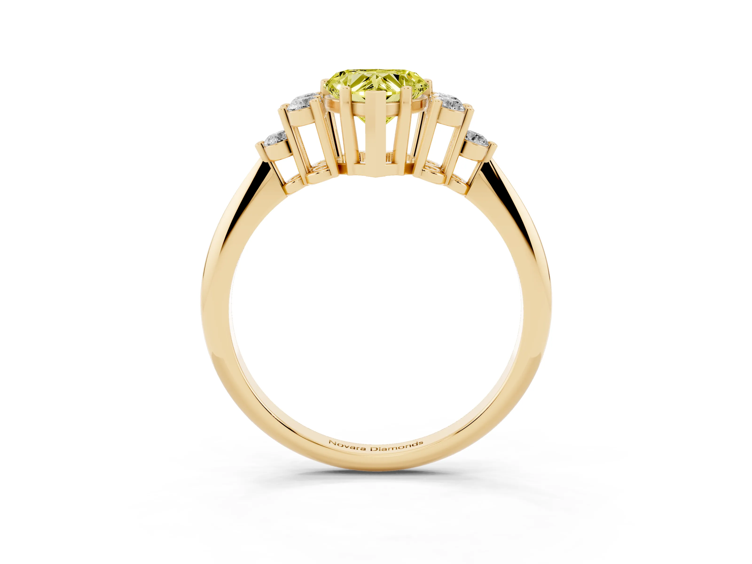 Fancy Yellow Heart Cut Diamond Cluster Ring Set in Yellow gold with Plain Band and Prong Setting