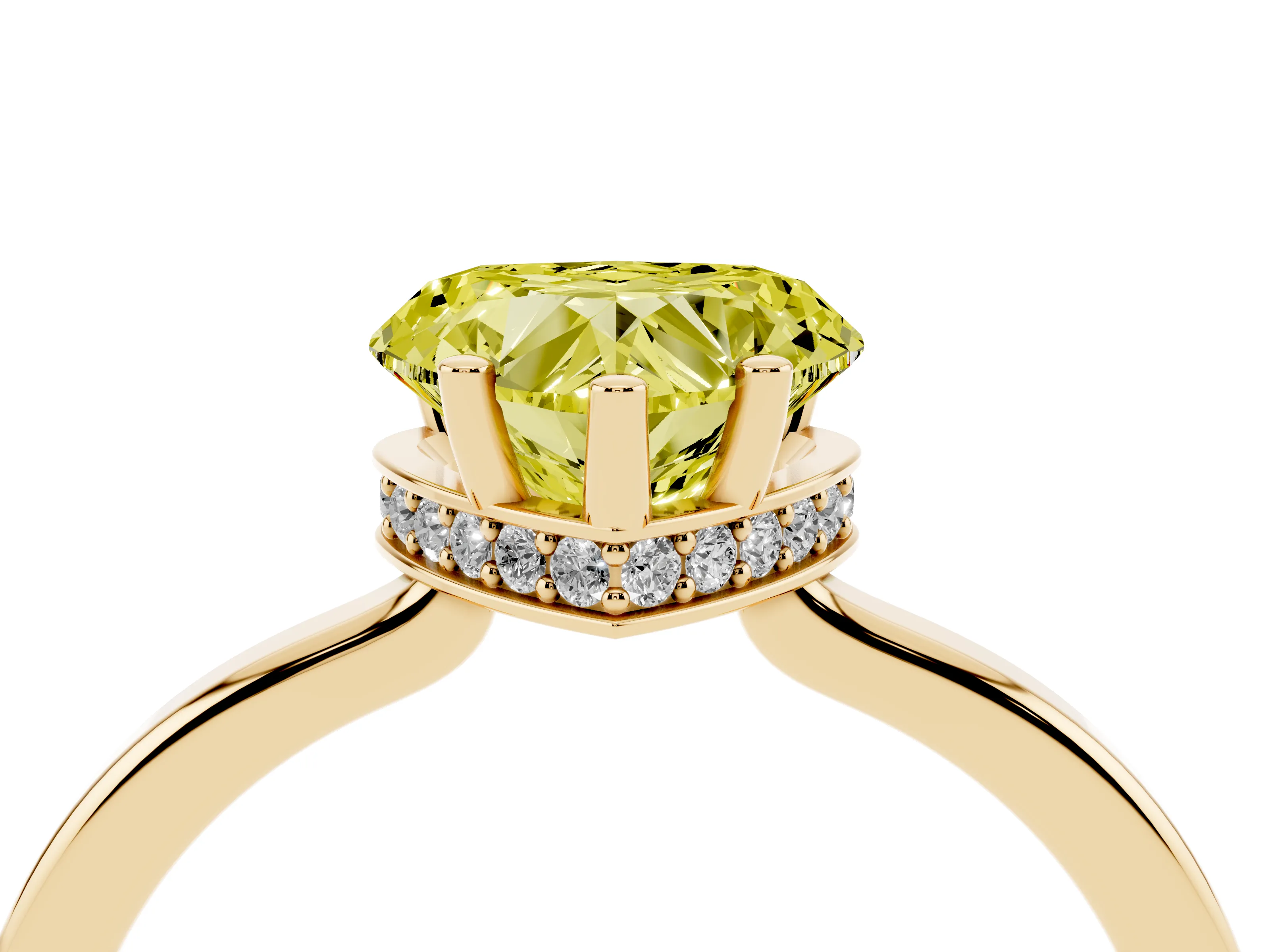 Fancy Yellow Heart Cut Diamond Solitaire Engagement Ring Set in Yellow gold with Prong Setting on a Plain Band