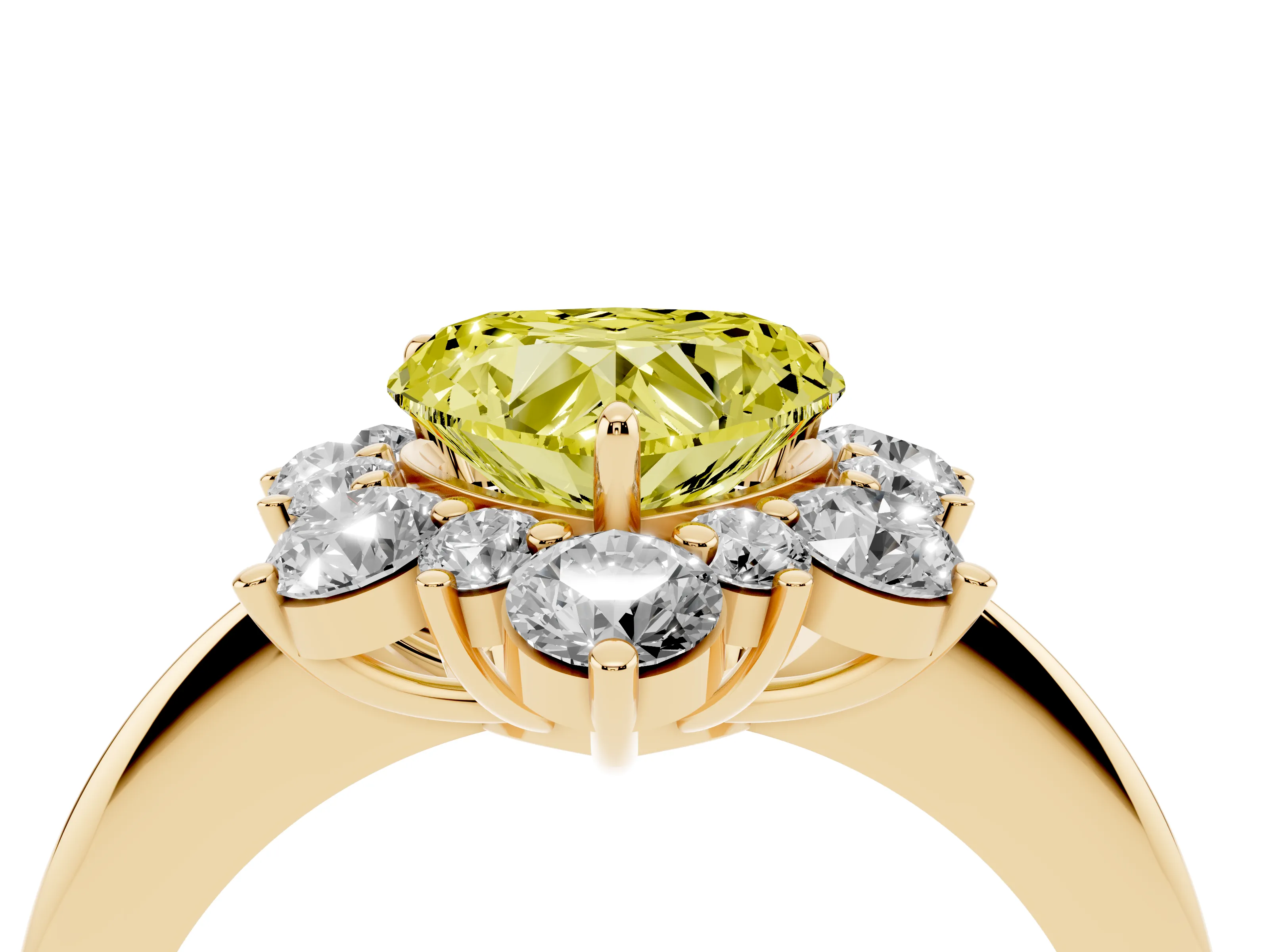 Fancy Yellow Heart Cut Diamond Cluster Halo Ring Set in Yellow gold with Solitaire Band and Prong Setting