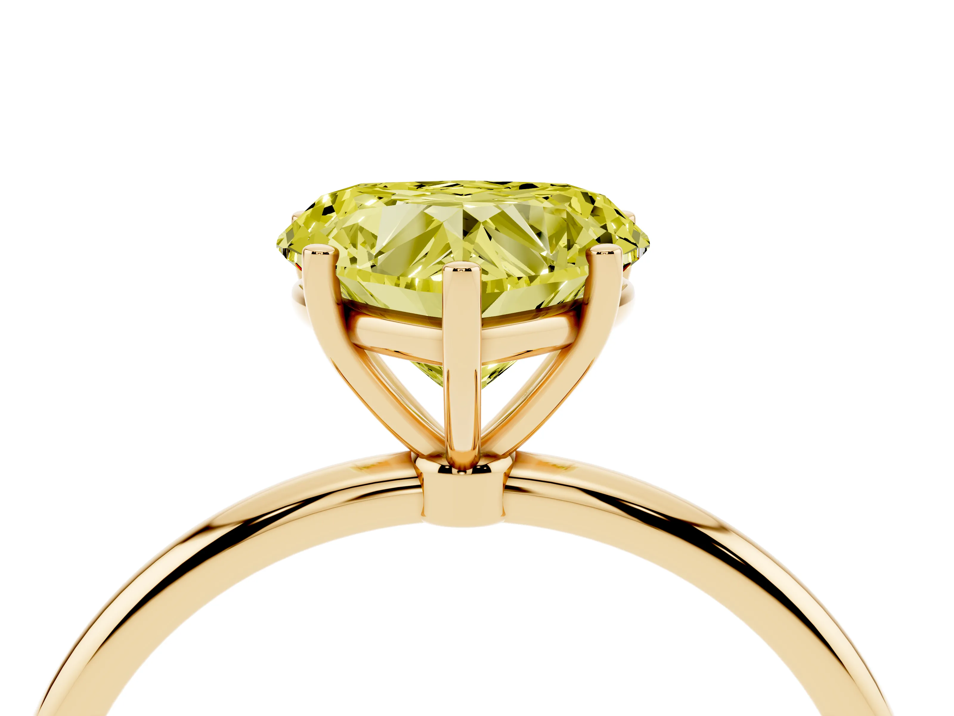 Fancy Yellow Heart Cut Diamond Solitaire Engagement Ring Set in Yellow gold with Thin Band and Prong Setting