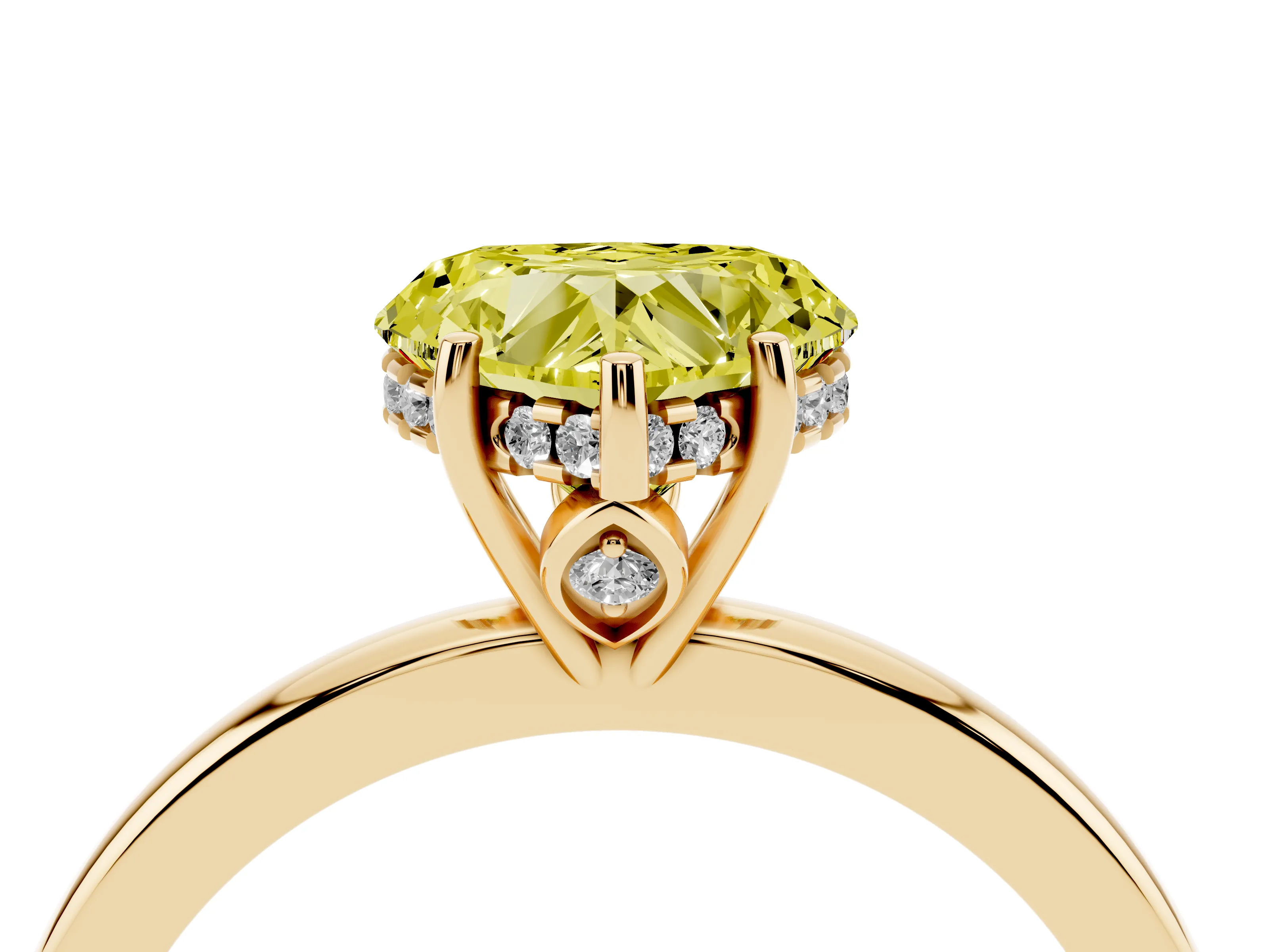 Fancy Yellow Heart Cut Diamond Solitaire Ring Set in Yellow gold with Plain Band and Prong Setting