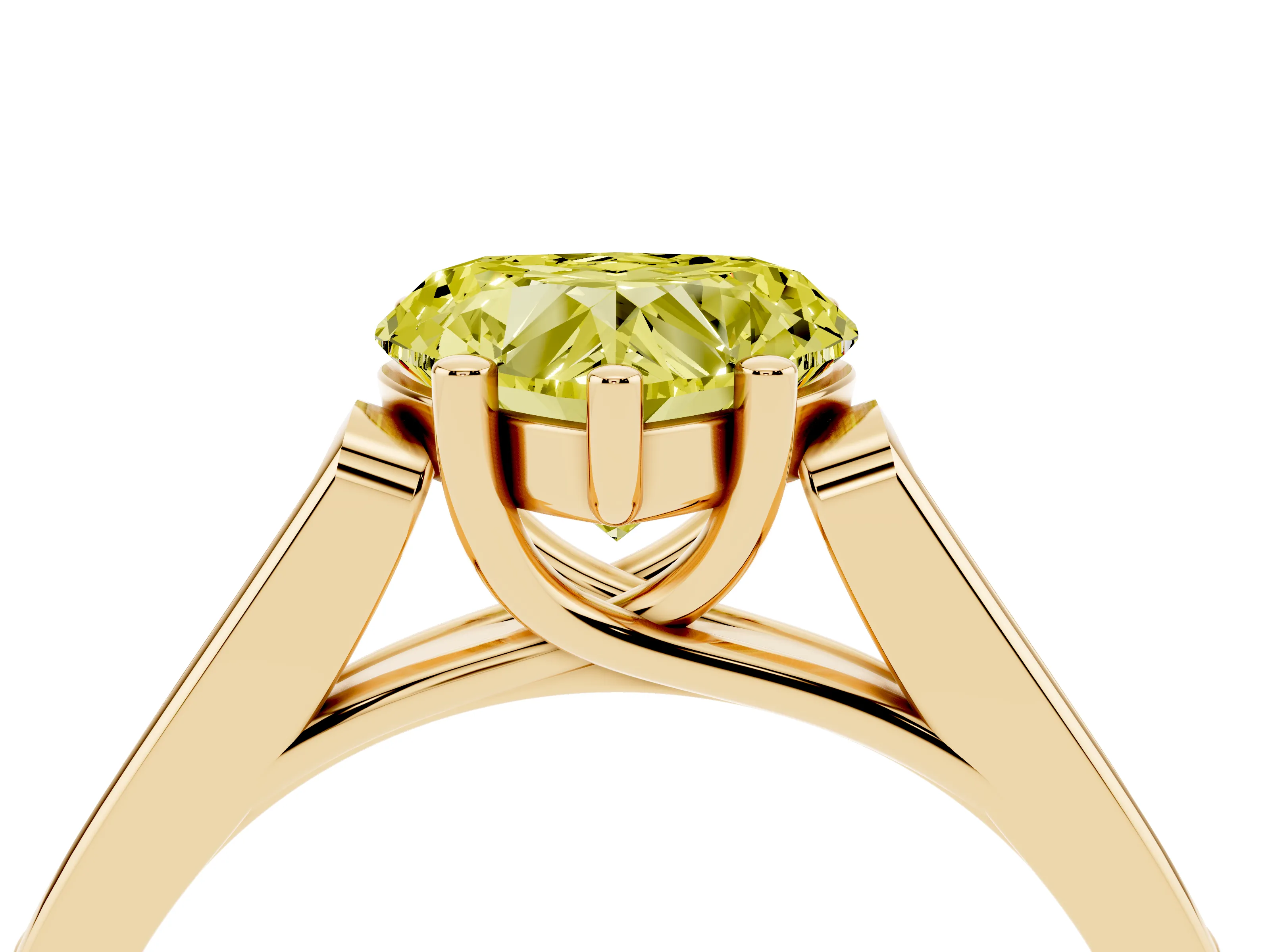 Fancy Yellow Heart Cut Diamond Solitaire Cathedral Engagement Ring Set in Yellow gold with Channel-Set Band and Prong Setting