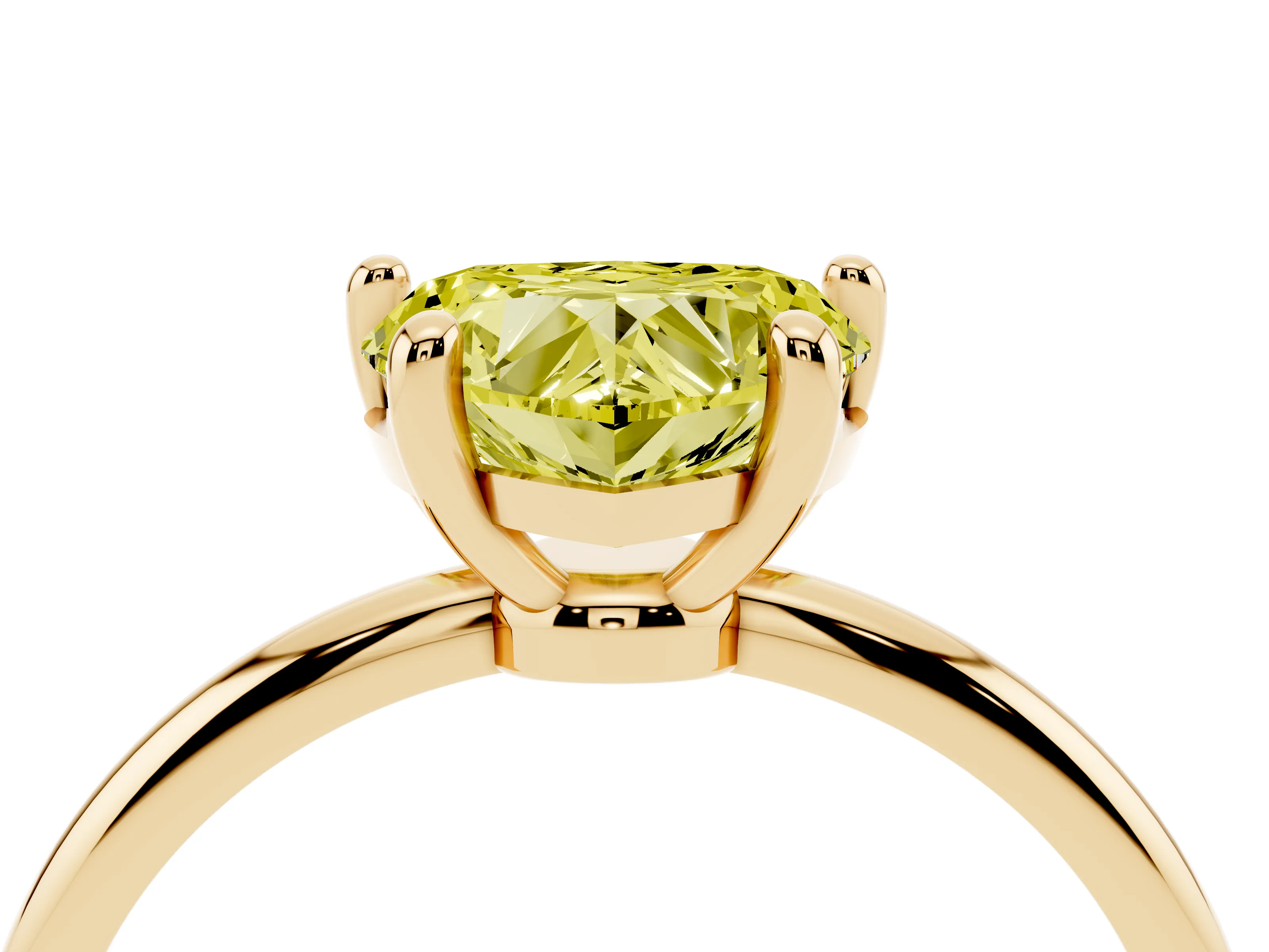 Fancy Yellow Heart Cut Diamond Solitaire Ring Set in Yellow gold with Secure Prong Setting on a Classic Band
