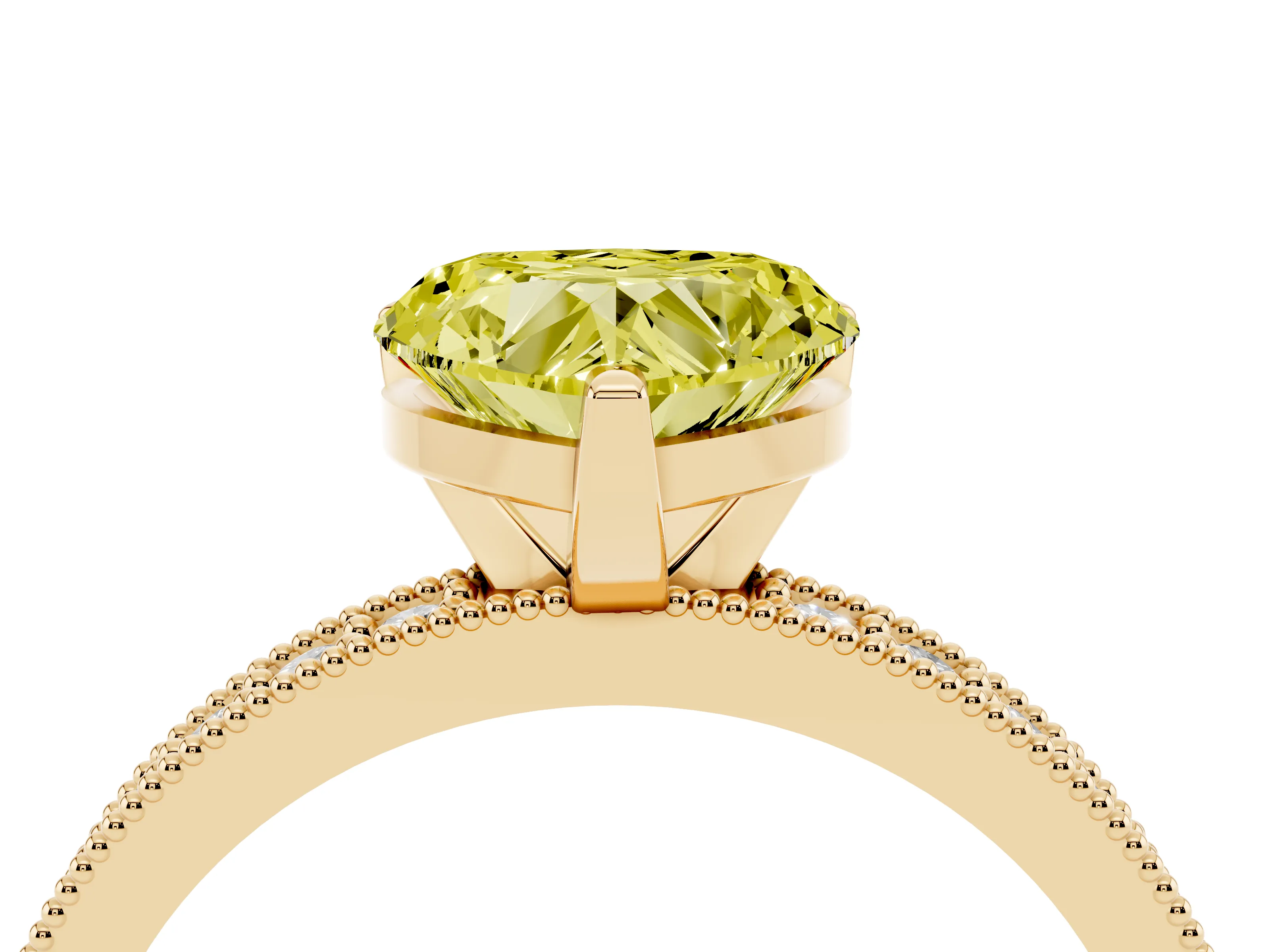 Fancy Yellow Heart Cut Diamond Milgrain Pavé Engagement Ring Set in Yellow gold with Prong Setting