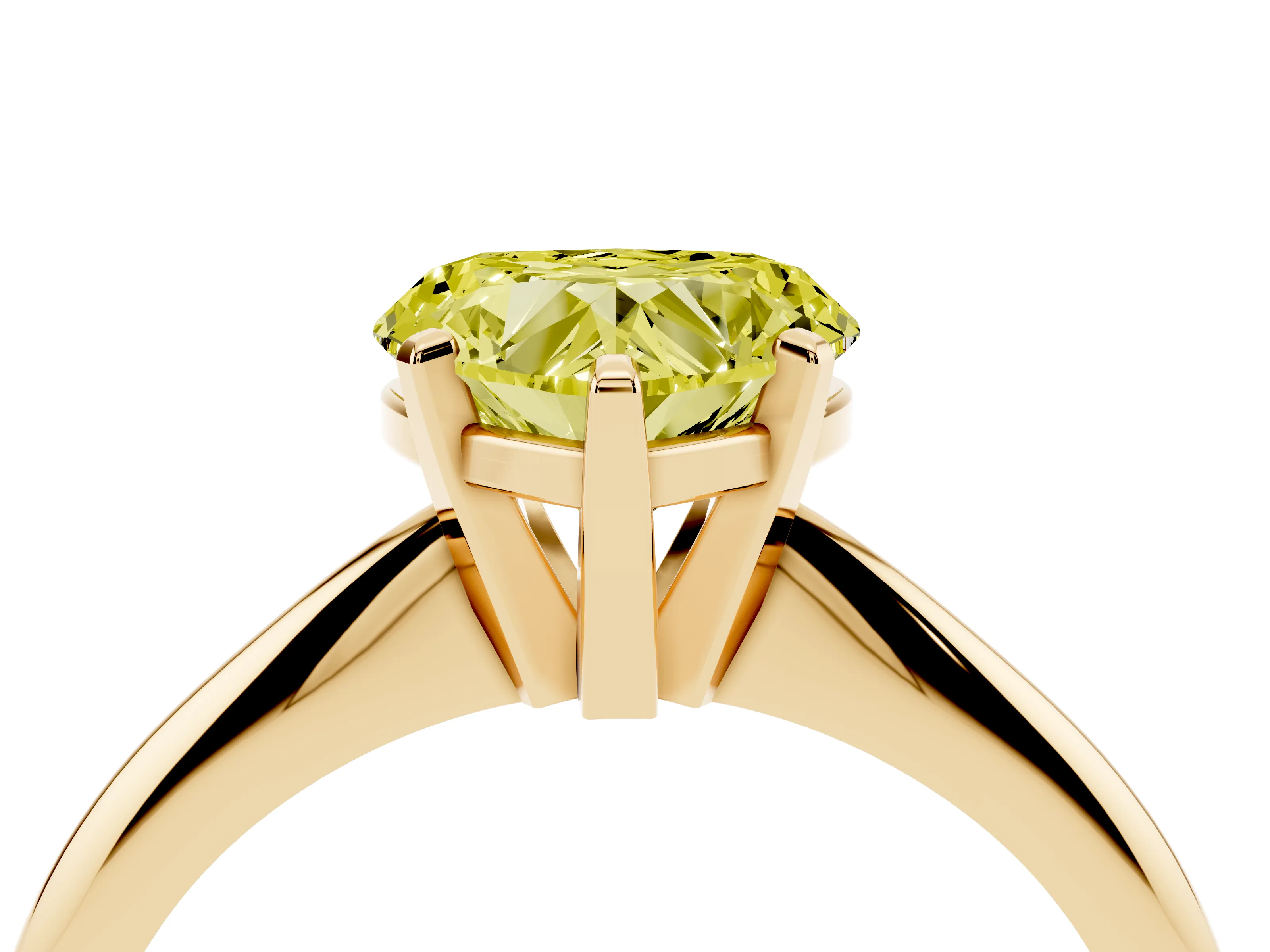 Fancy Yellow Heart Cut Diamond Solitaire Ring Set in Yellow gold with Prong Setting on a Plain Round Band