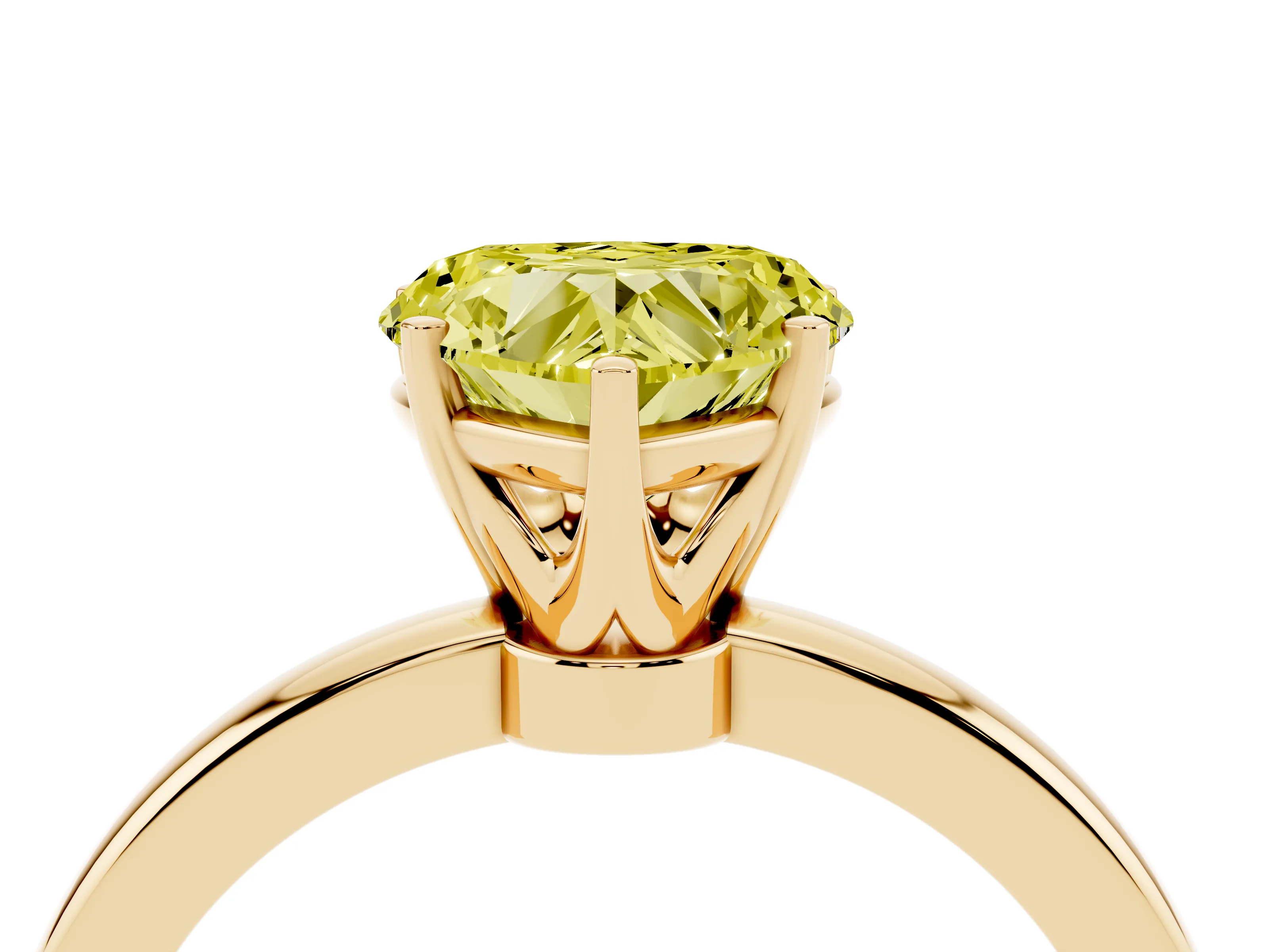 Fancy Yellow Heart Cut Diamond Solitaire Ring Set in Yellow gold with Raised Prong Setting on a Classic Band
