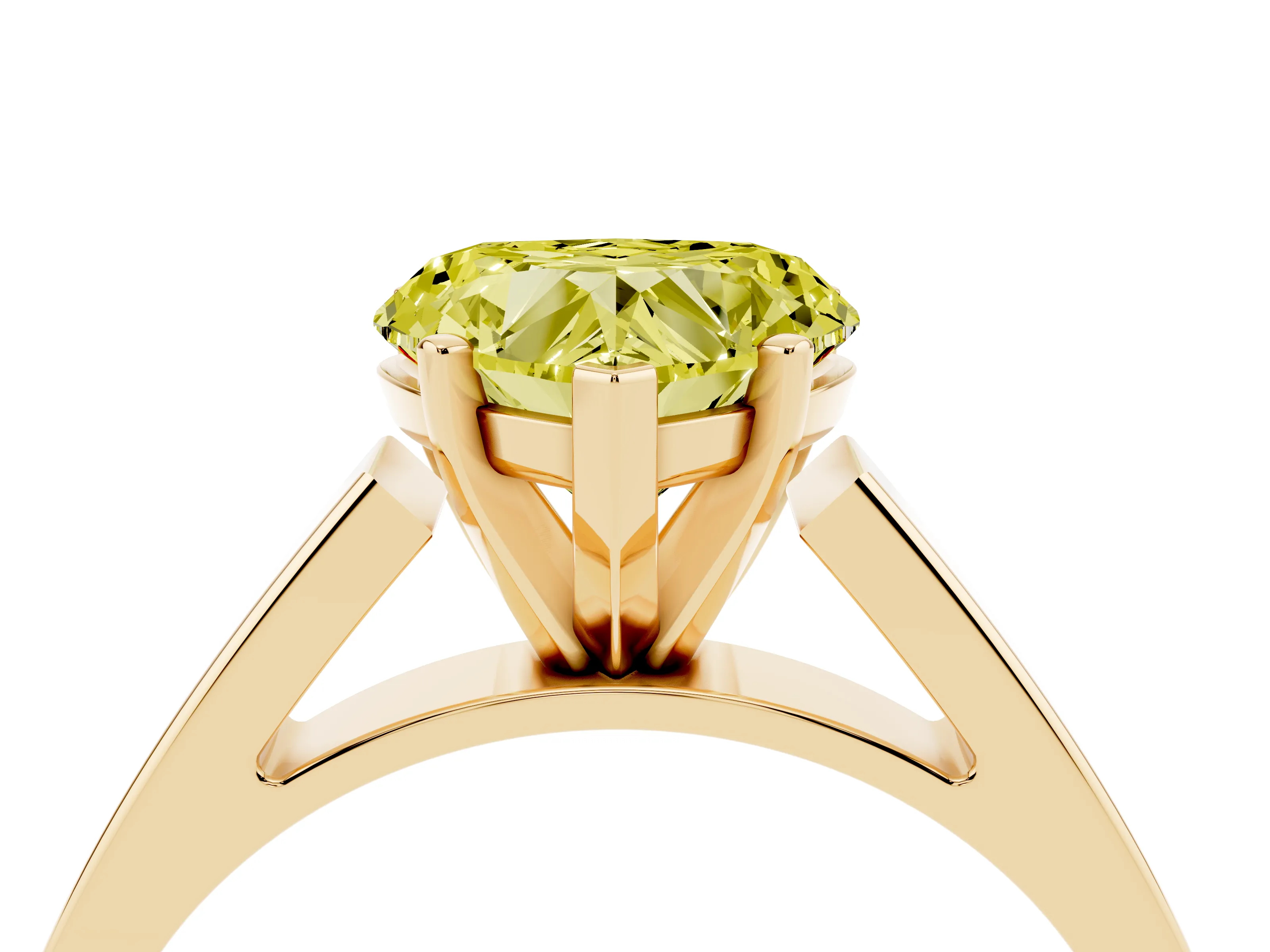 Fancy Yellow Heart Cut Diamond Solitaire Engagement Ring Set in Yellow gold with Prong Setting and Tapered Band