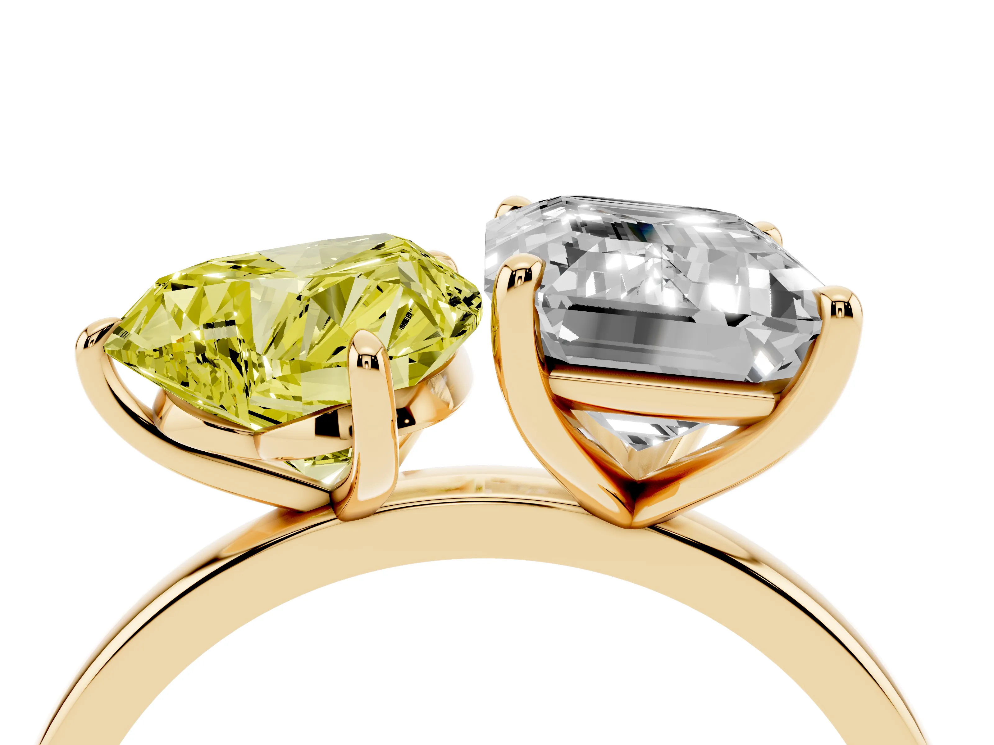 Fancy Yellow Heart Cut and Emerald Cut Toi Moi Ring Set in Yellow gold with Prong Setting
