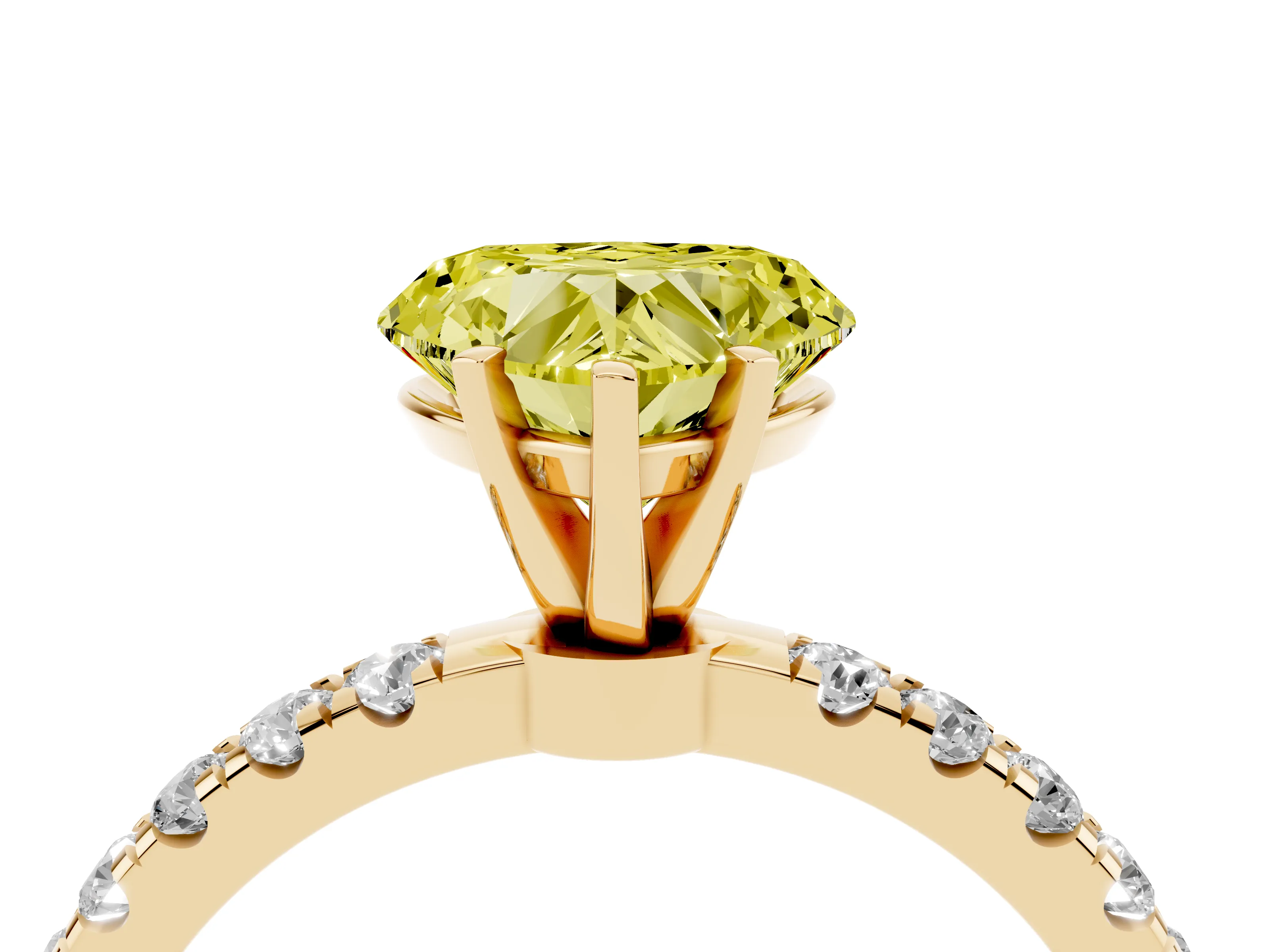 Fancy Yellow Heart Cut Diamond Solitaire Ring Set in Yellow gold with Pavé Accents and Prong Setting