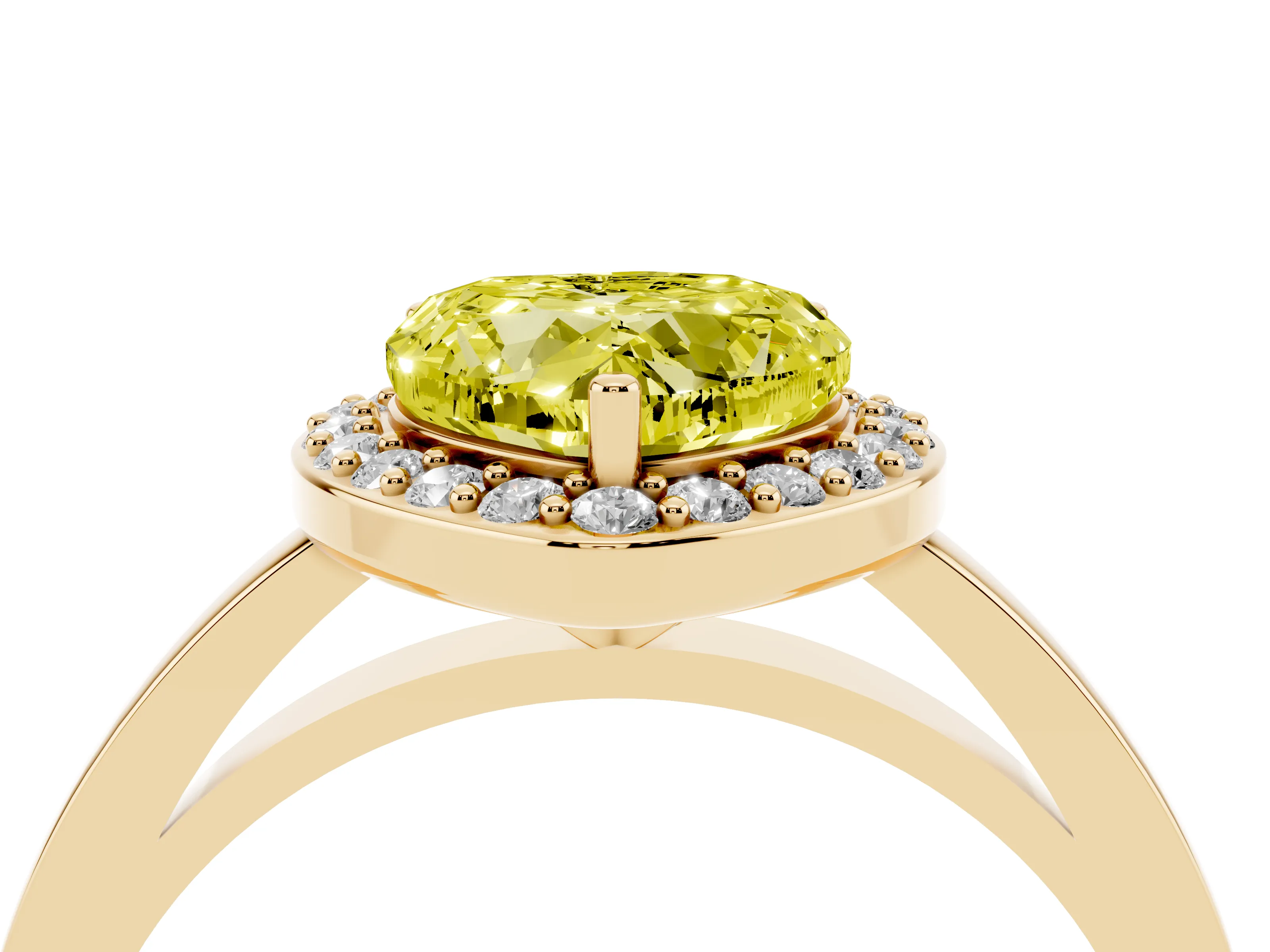 Fancy Yellow Heart Cut Diamond Halo Ring Set in Yellow gold with Solitaire Band and Prong Setting