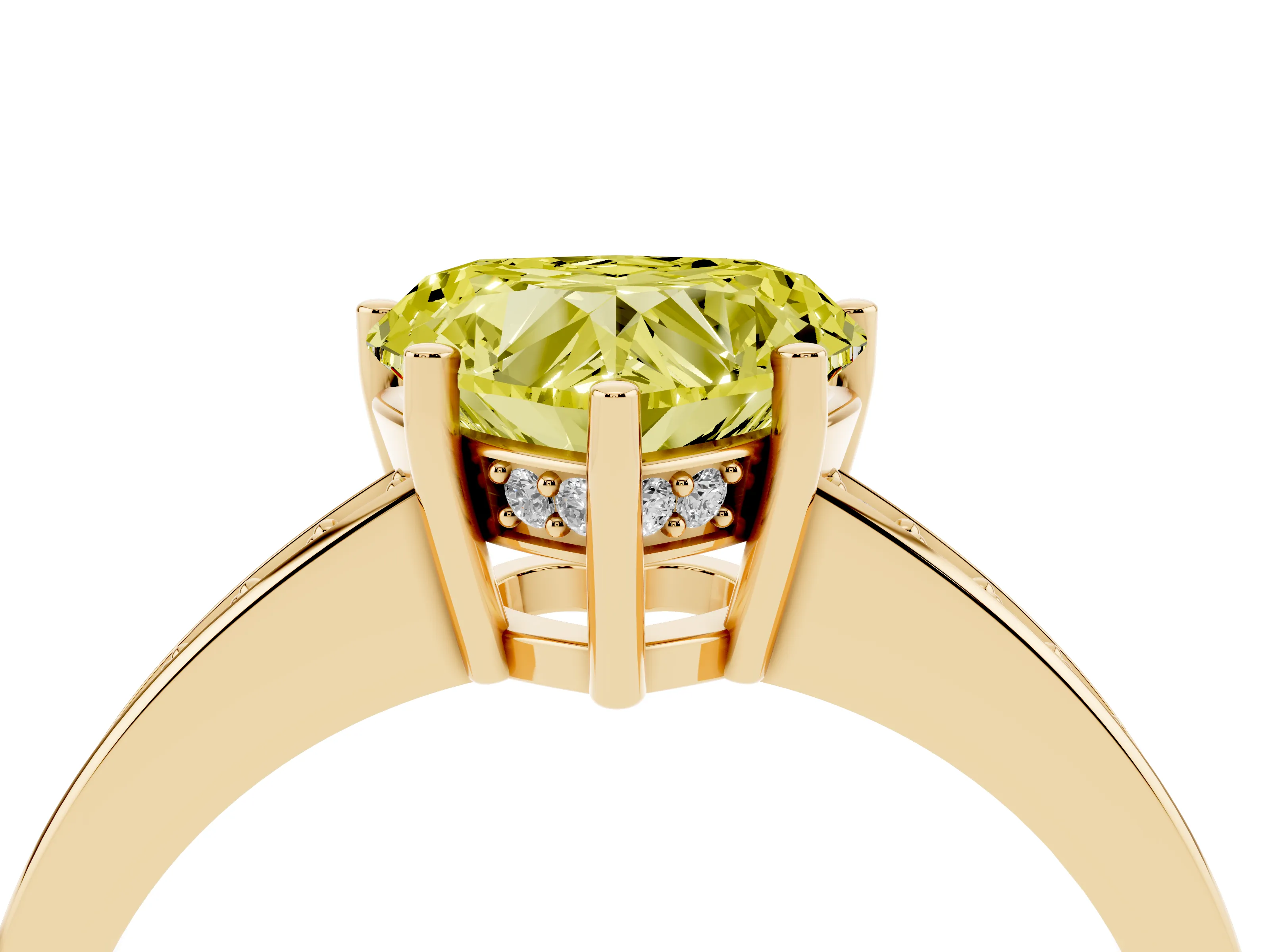 Fancy Yellow Heart Cut Diamond Pavé Band Prong Set Solitaire Ring Set in Yellow gold