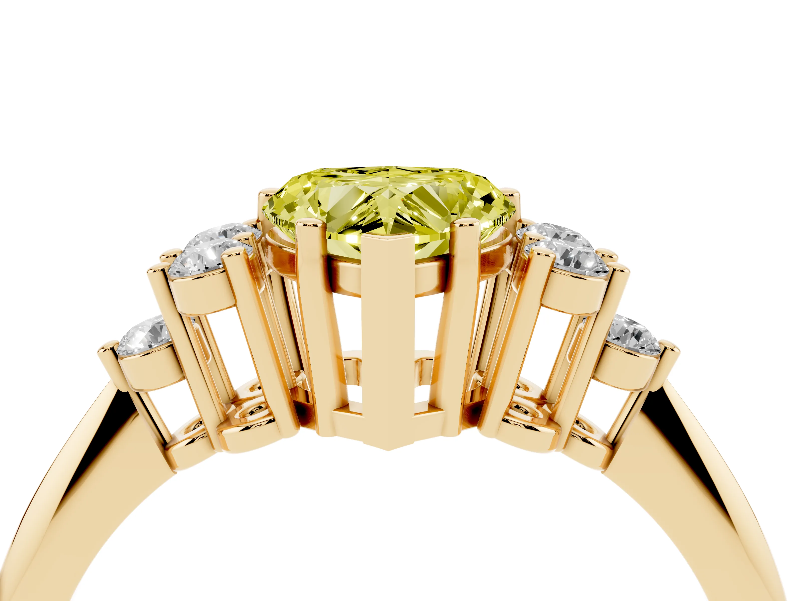Fancy Yellow Heart Cut Diamond Cluster Ring Set in Yellow gold with Plain Band and Prong Setting