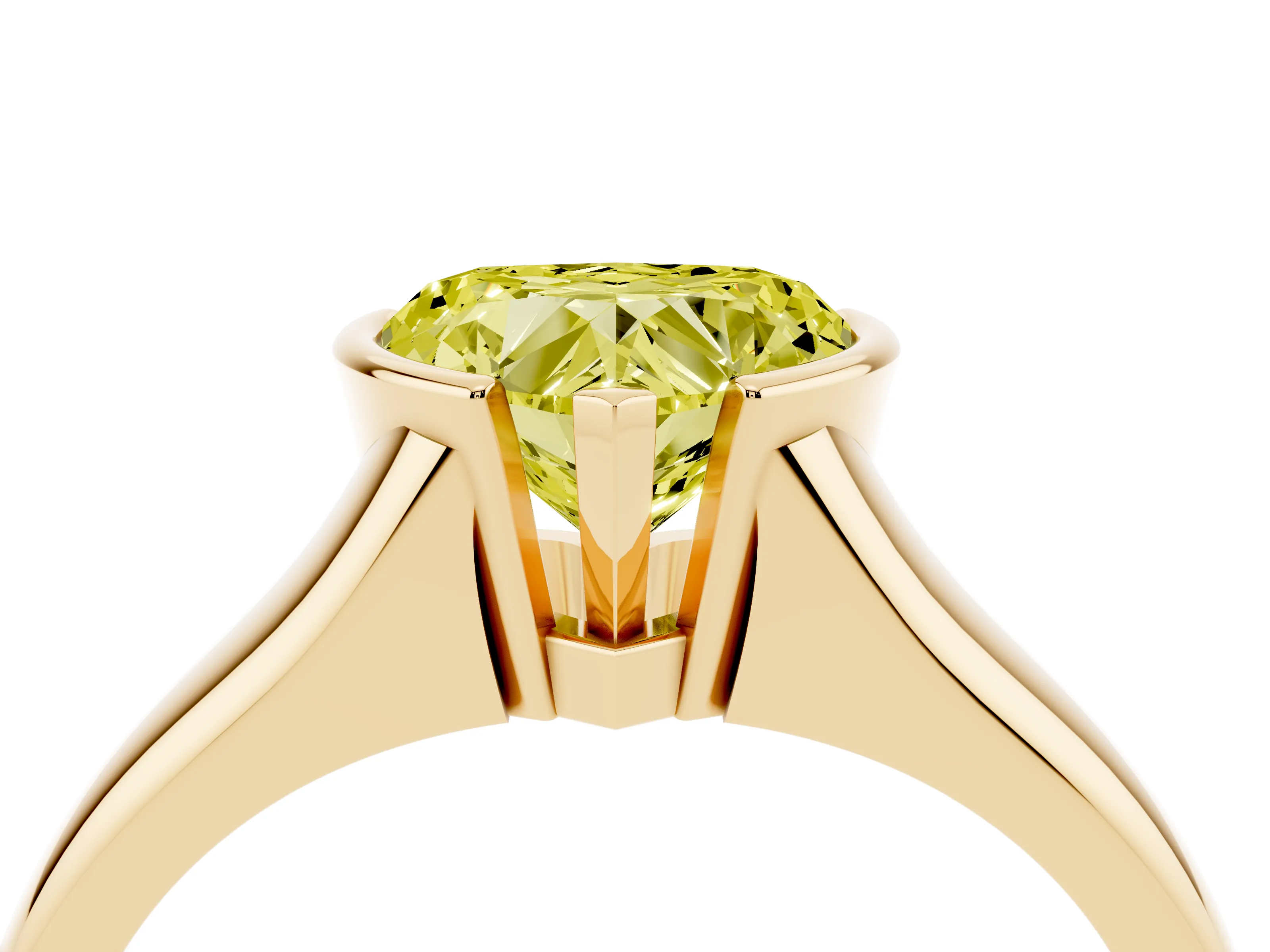 Fancy Yellow Heart Cut Diamond Solitaire Tension Set Ring Set in Yellow gold with Split Shank Band