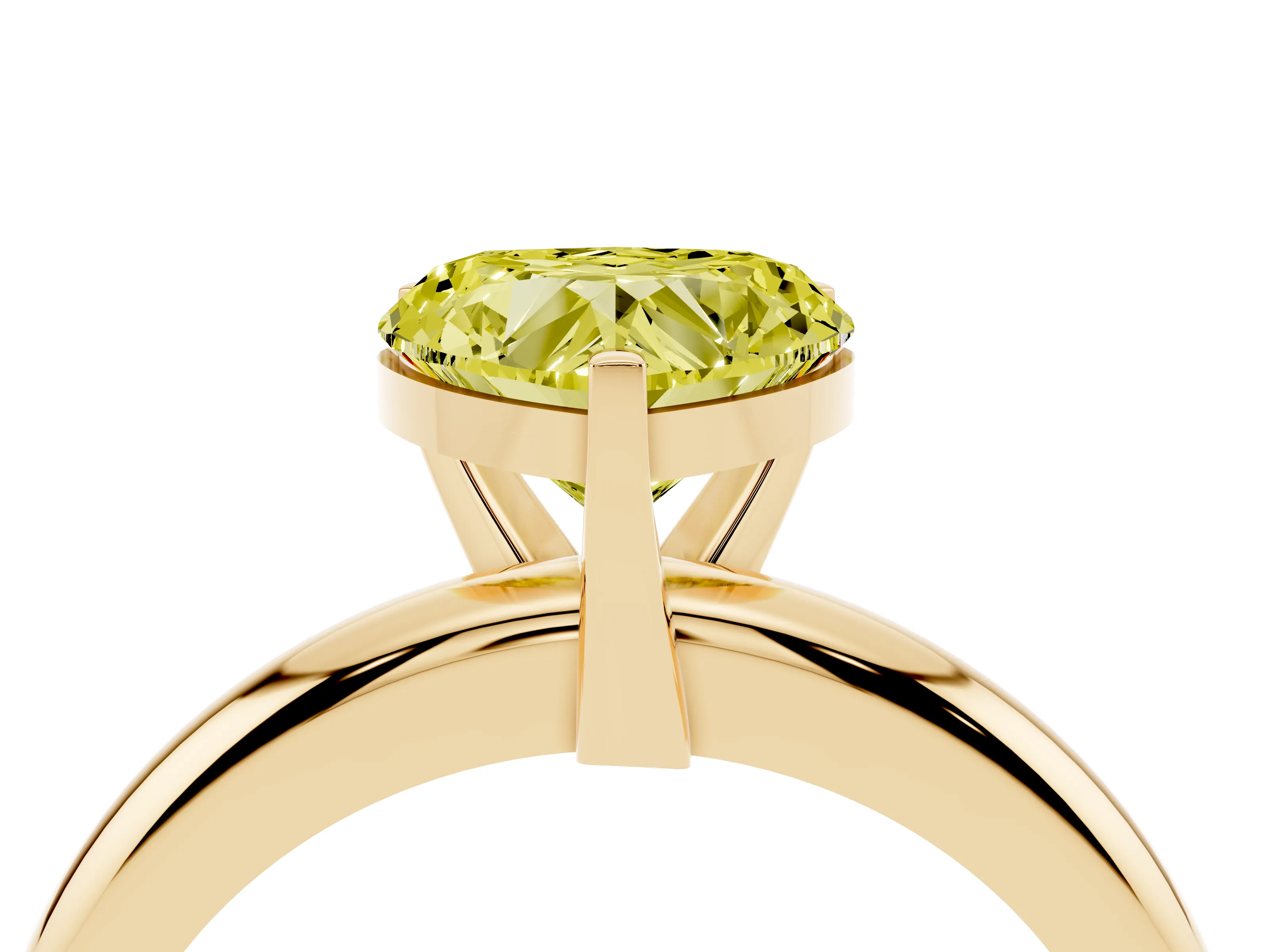 Fancy Yellow Heart Cut Diamond Solitaire Engagement Ring Set in Yellow gold with Round Band and Prong Setting