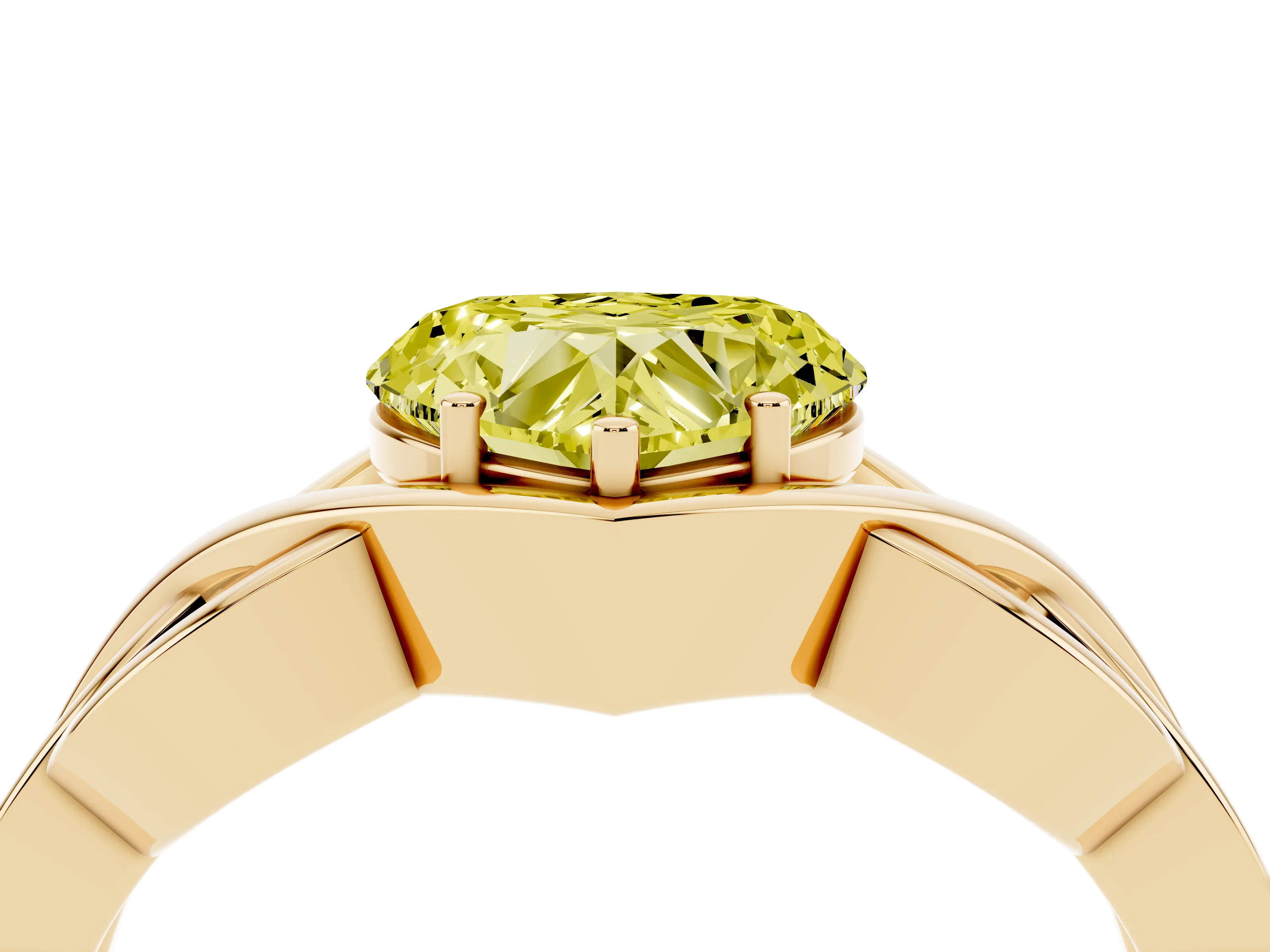 Fancy Yellow Heart Cut Diamond Solitaire Ring Set in Yellow gold with Intertwined Band