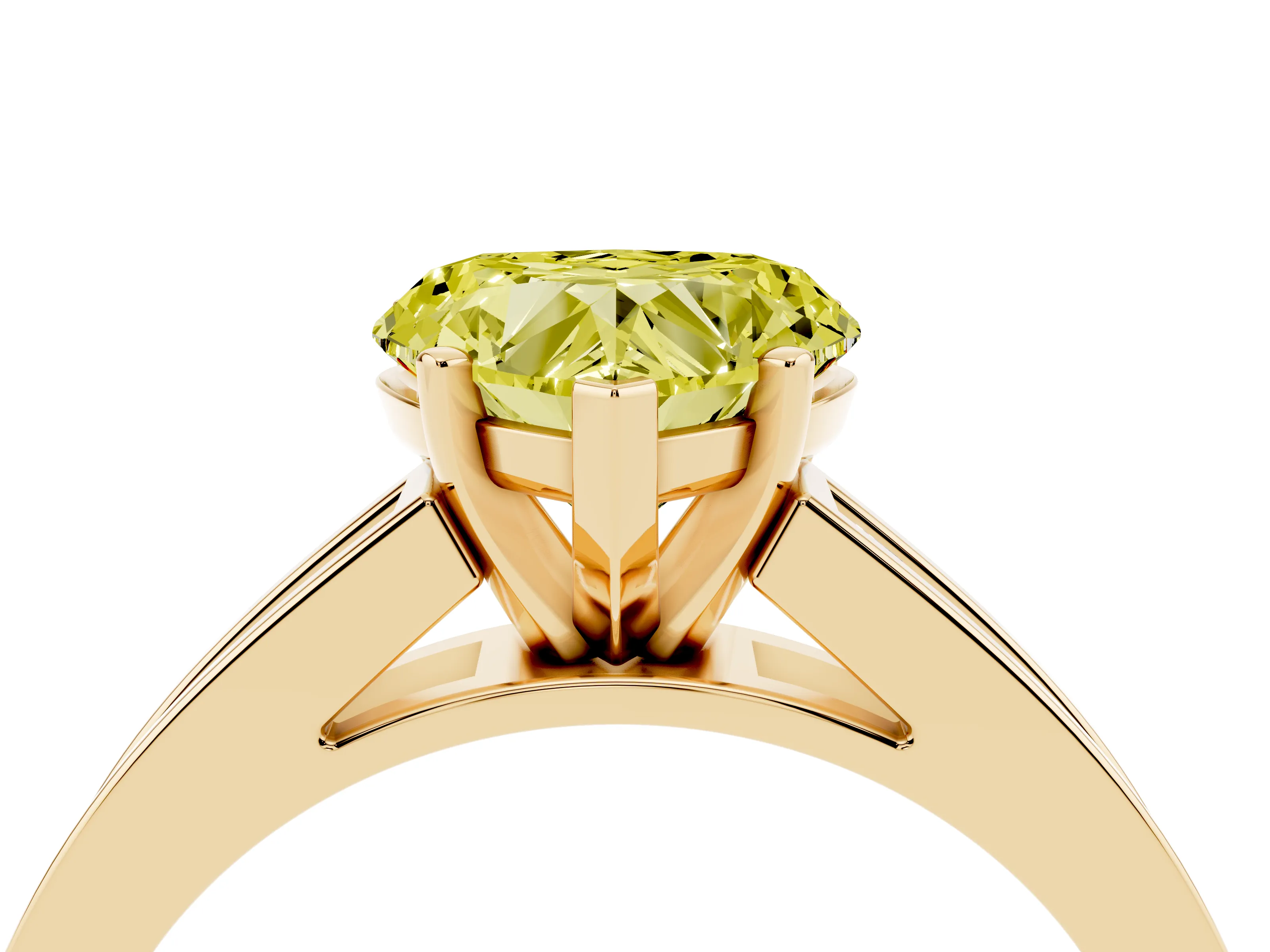 Fancy Yellow Heart Cut Diamond Solitaire Ring Set in Yellow gold with Channel-Set Band and Prong Setting