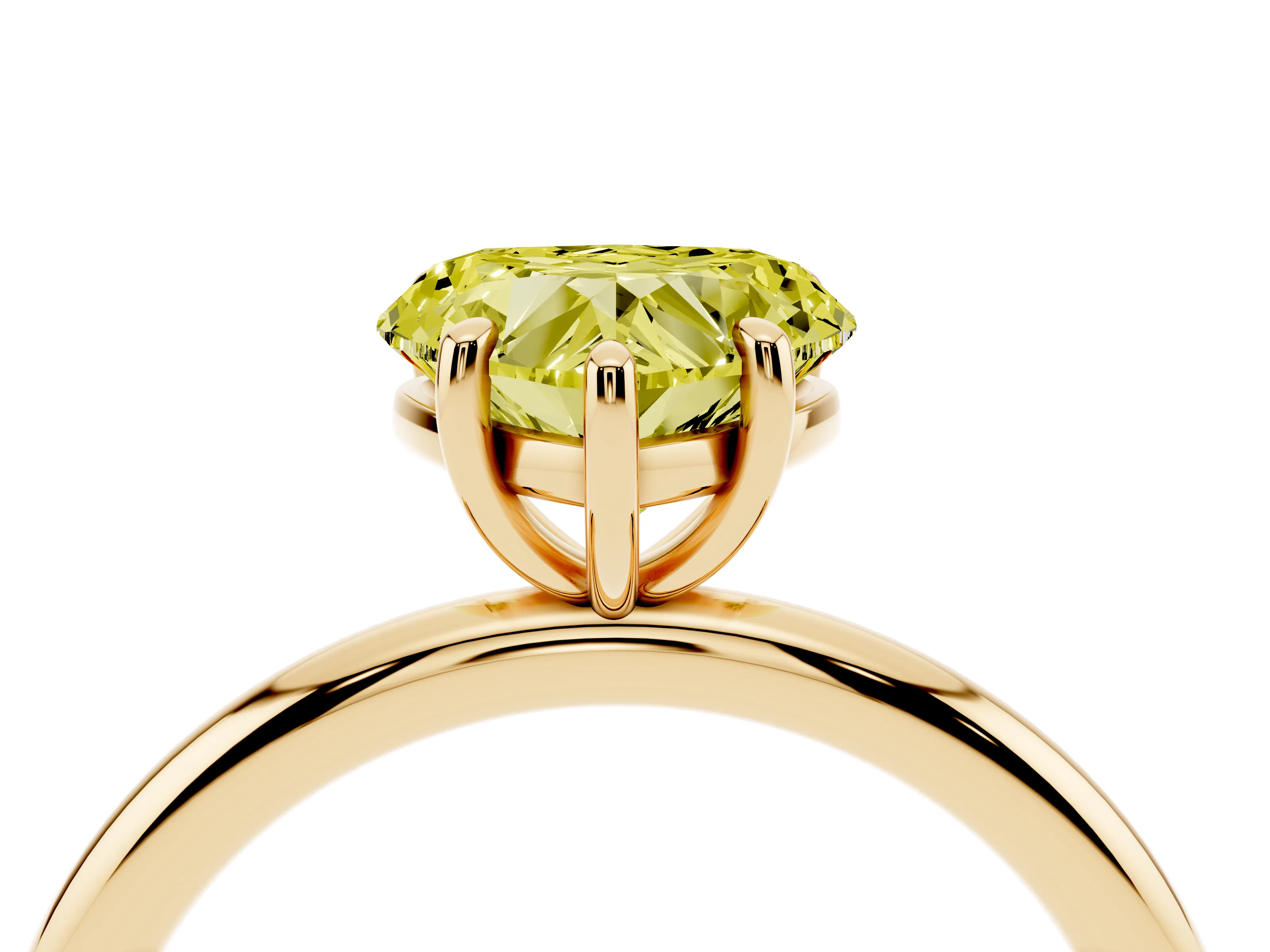 Fancy Yellow Heart Cut Diamond Solitaire Ring Set in Yellow gold with Prong Setting on a Polished Plain Band