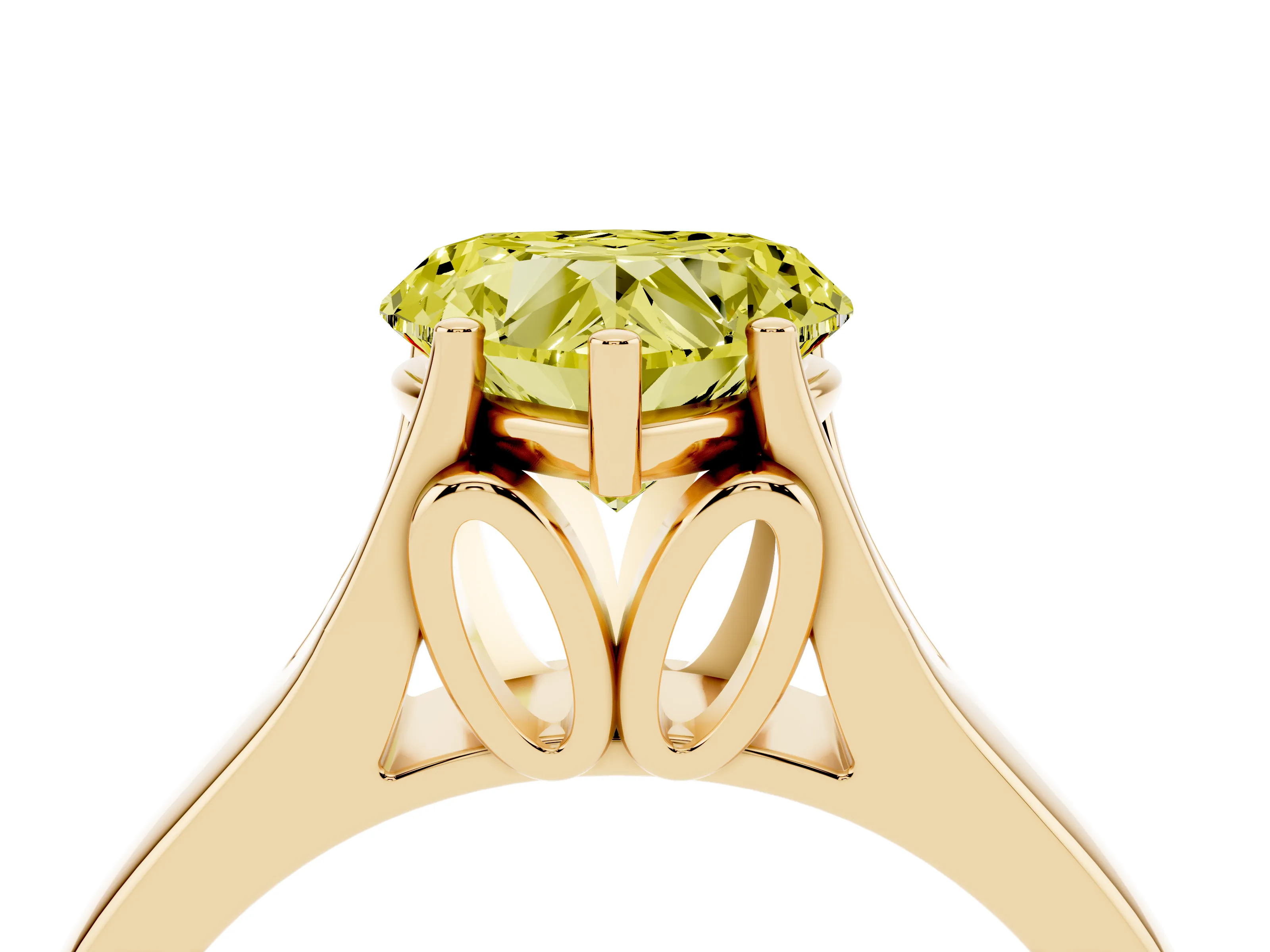 Fancy Yellow Heart Cut Diamond Solitaire Ring Set in Yellow gold with Arched Cathedral Band and Prong Setting