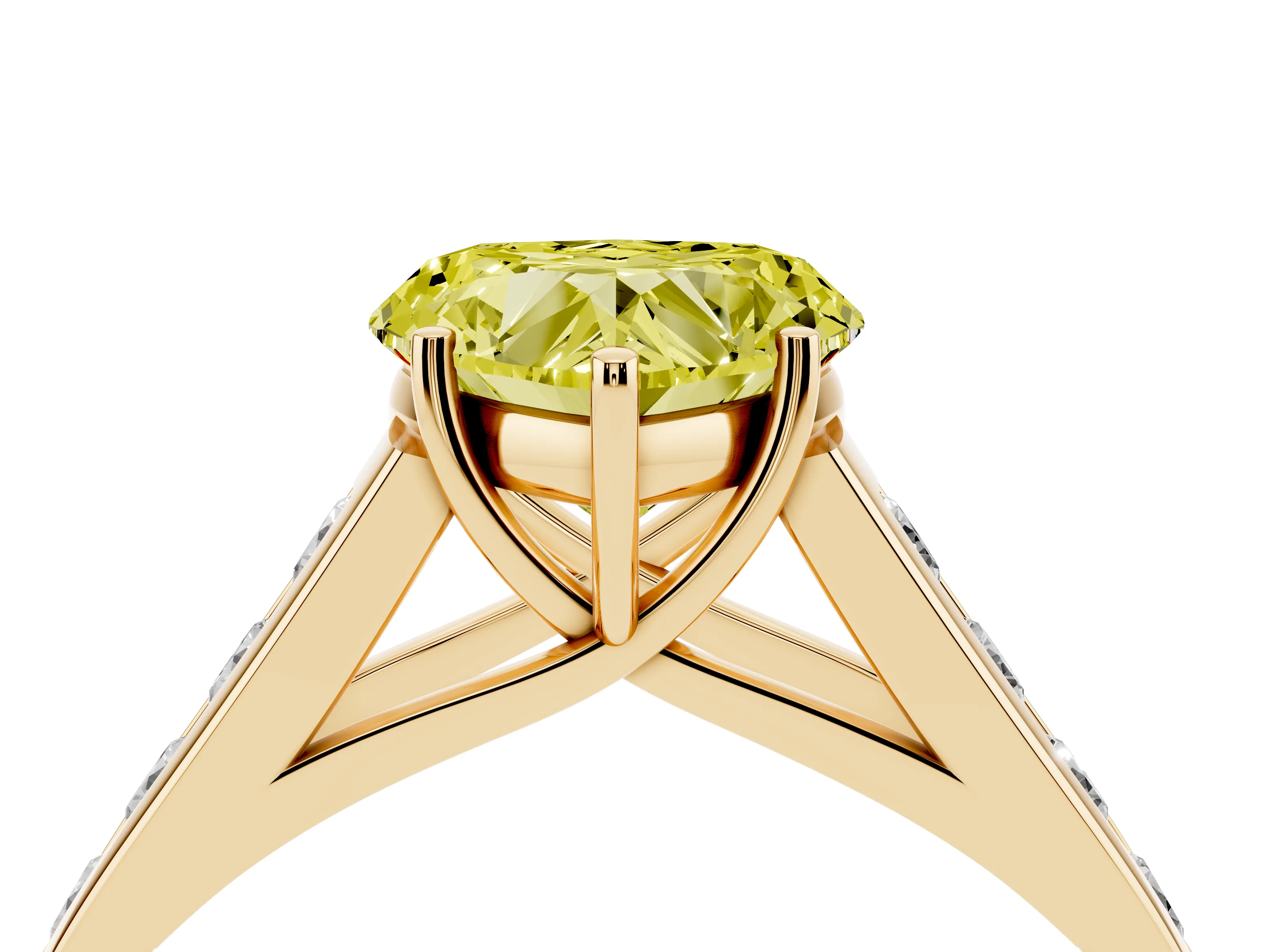 Fancy Yellow Heart Cut Diamond Solitaire Channel-Set Engagement Ring Set in Yellow gold with Prong Setting