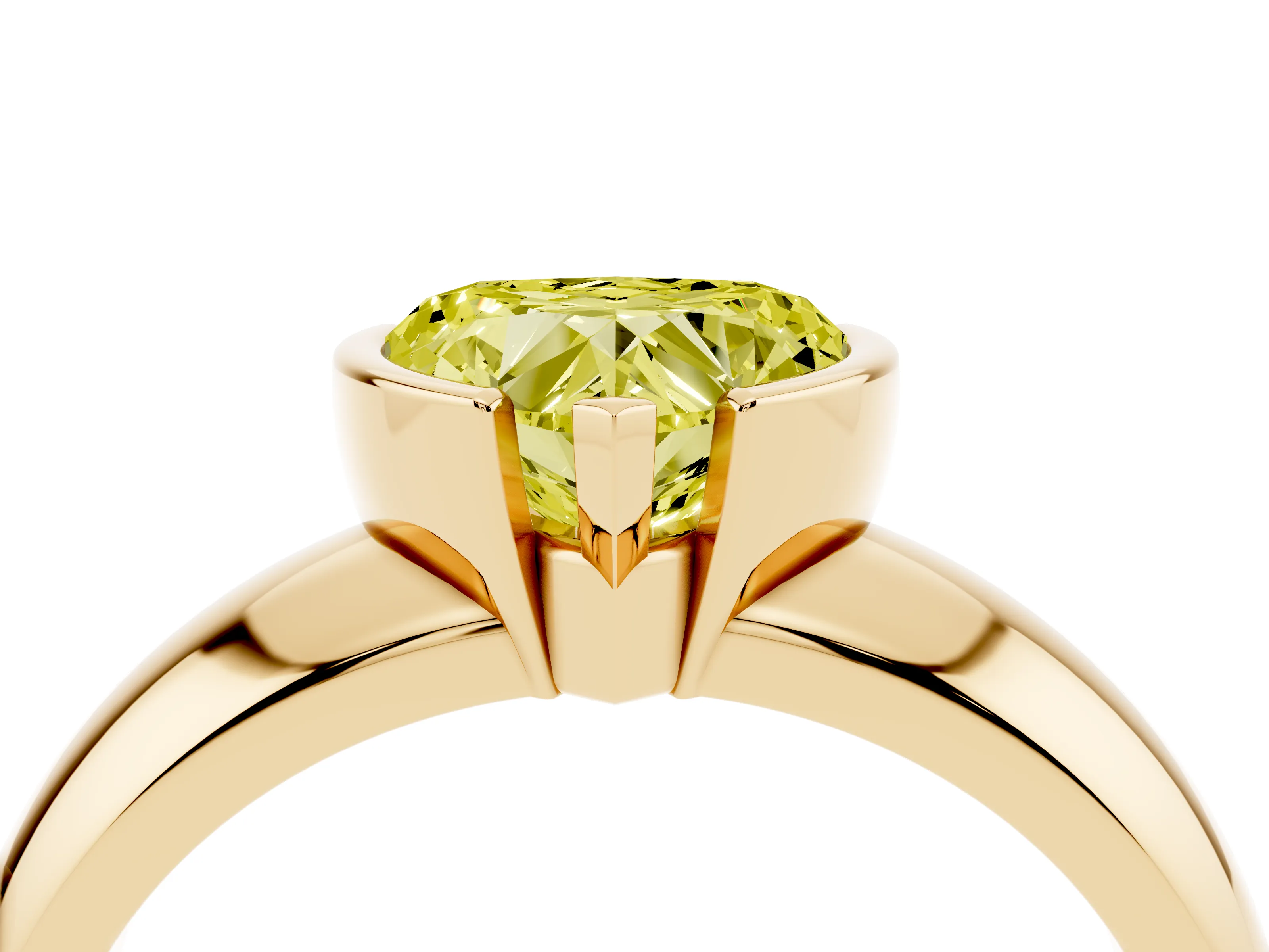 Fancy Yellow Heart Cut Diamond Solitaire Tension Set Ring Set in Yellow gold with Wide Band