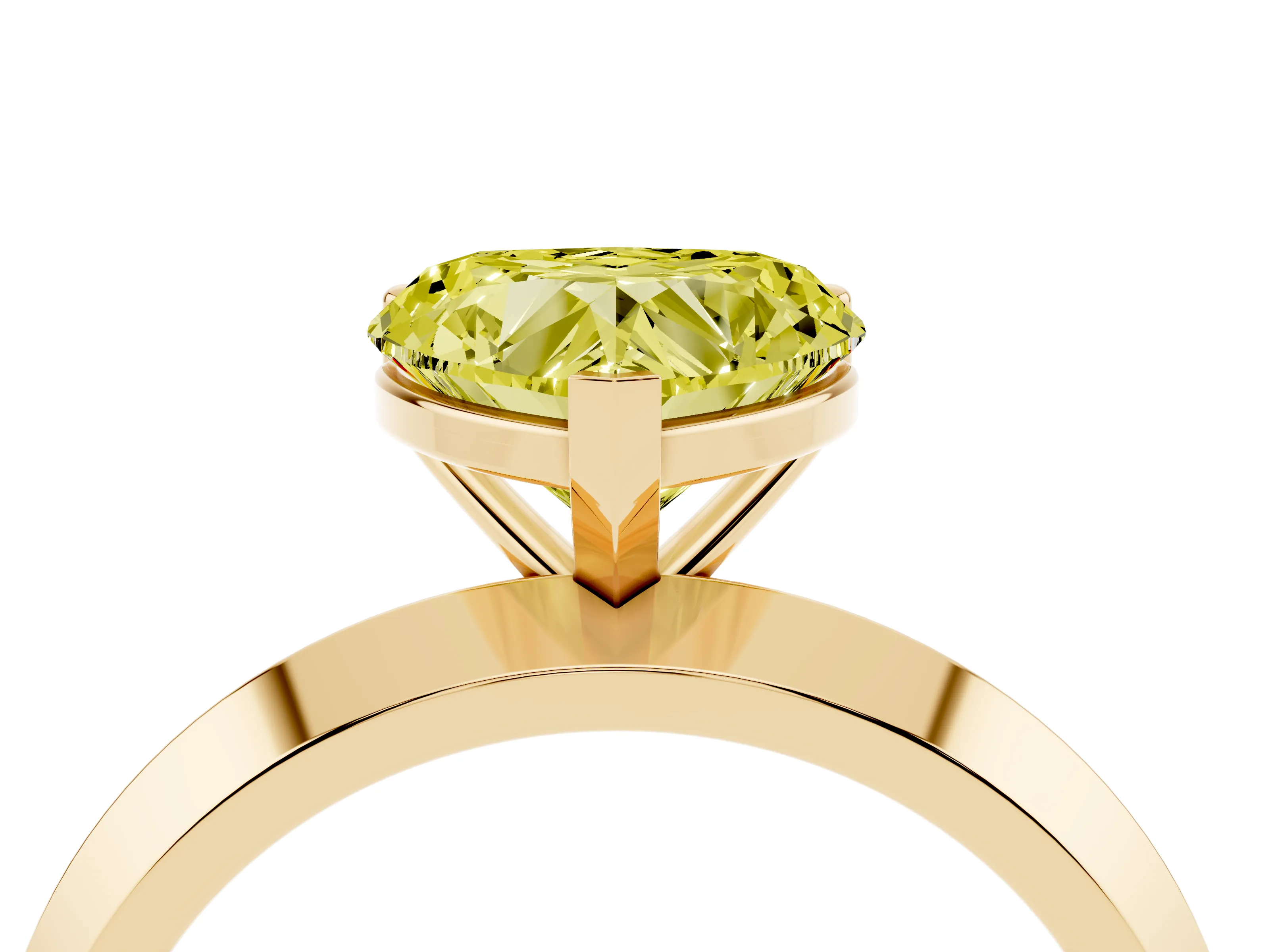 Fancy Yellow Heart Cut Diamond Solitaire Engagement Ring Set in Yellow gold with Flat Band and Prong Setting