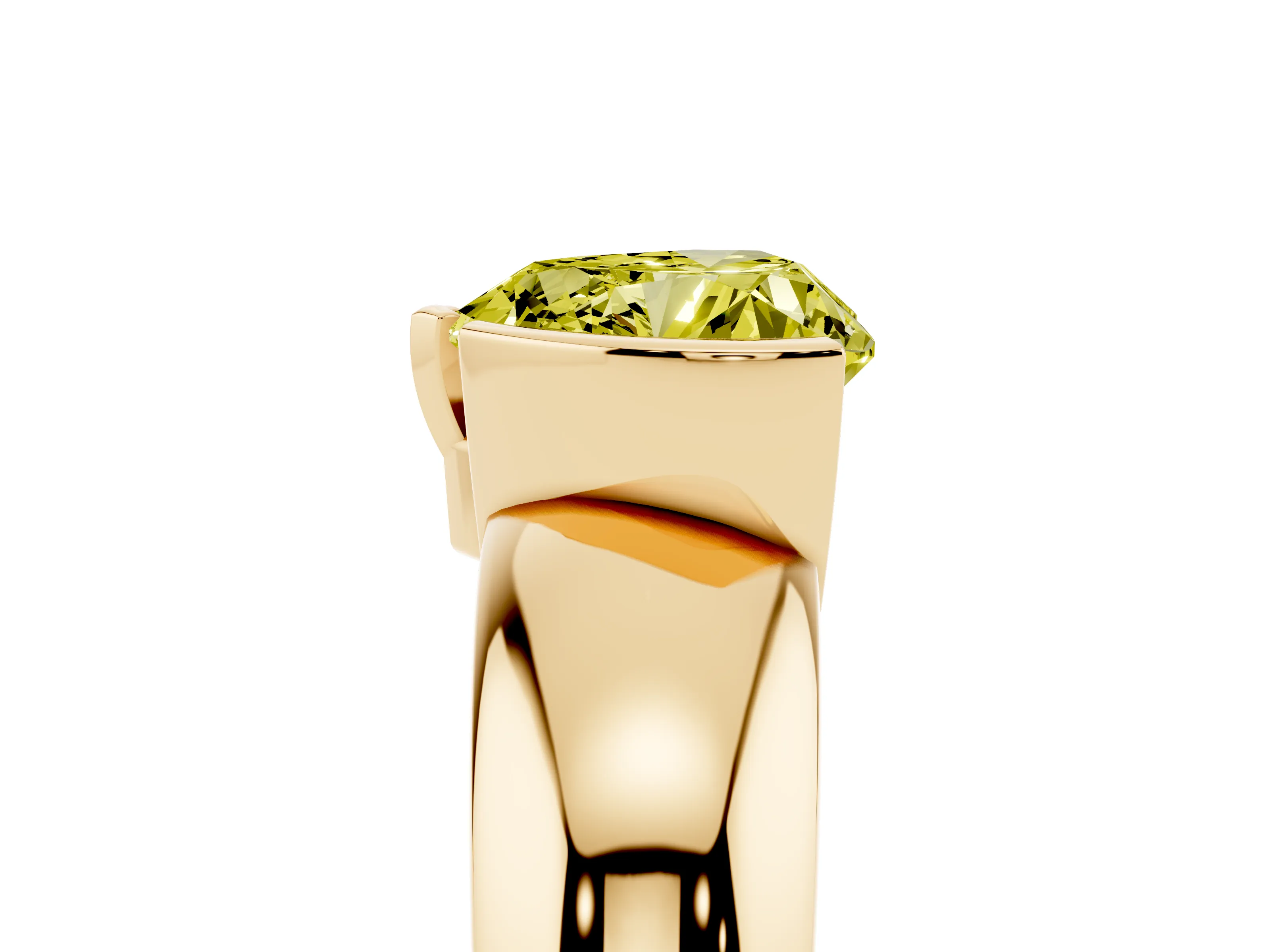 Fancy Yellow Heart Cut Diamond Solitaire Tension Set Ring Set in Yellow gold with Wide Band