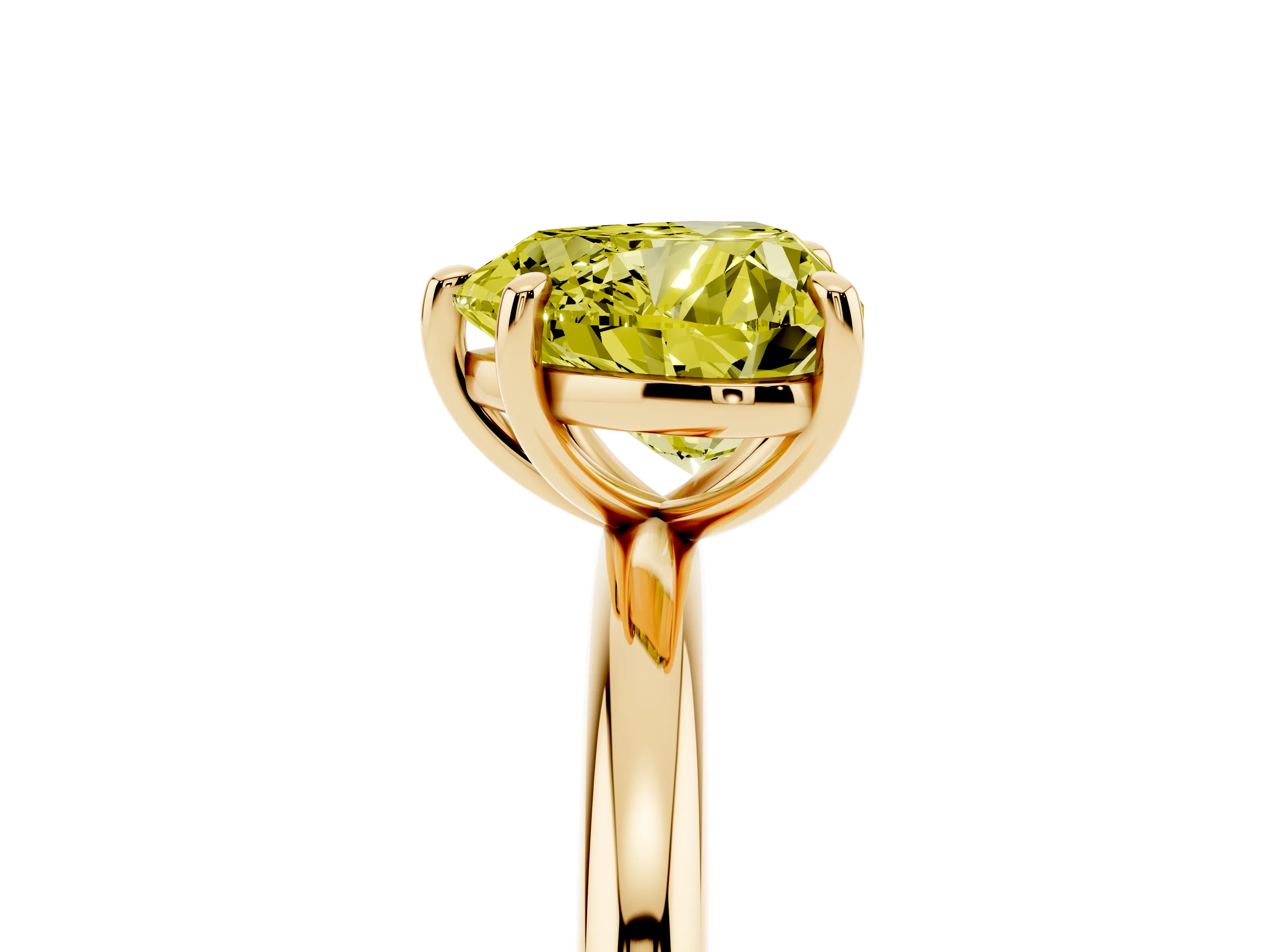 Fancy Yellow Heart Cut Diamond Solitaire Ring Set in Yellow gold with Prong Setting on a Polished Plain Band