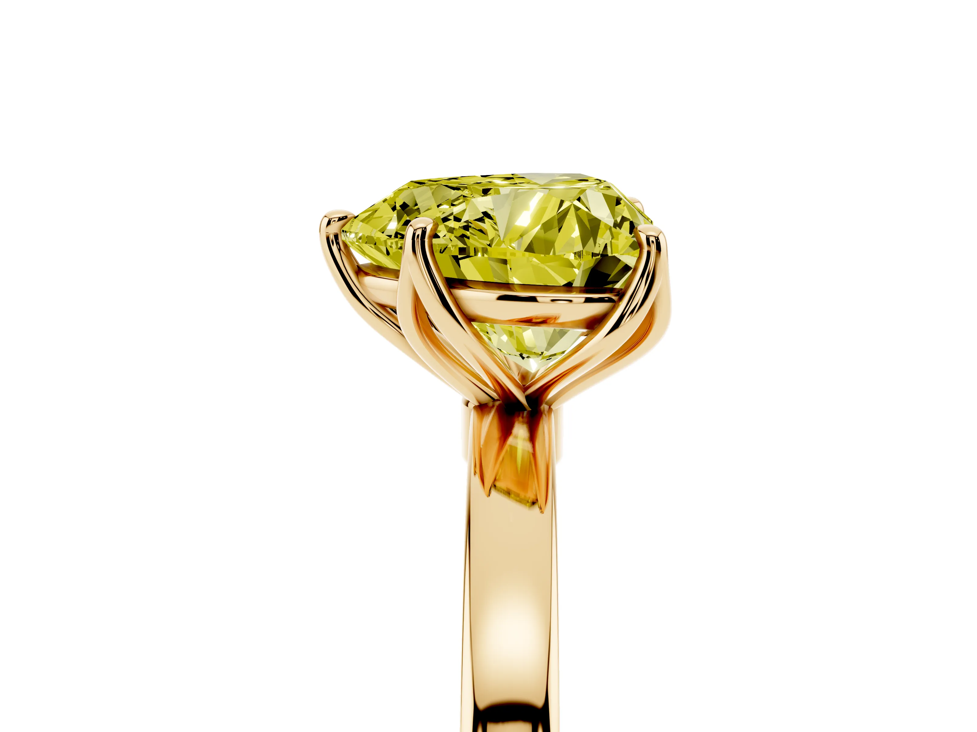 Fancy Yellow Heart Cut Diamond Solitaire Ring Set in Yellow gold with Prong Setting and Thin Polished Band