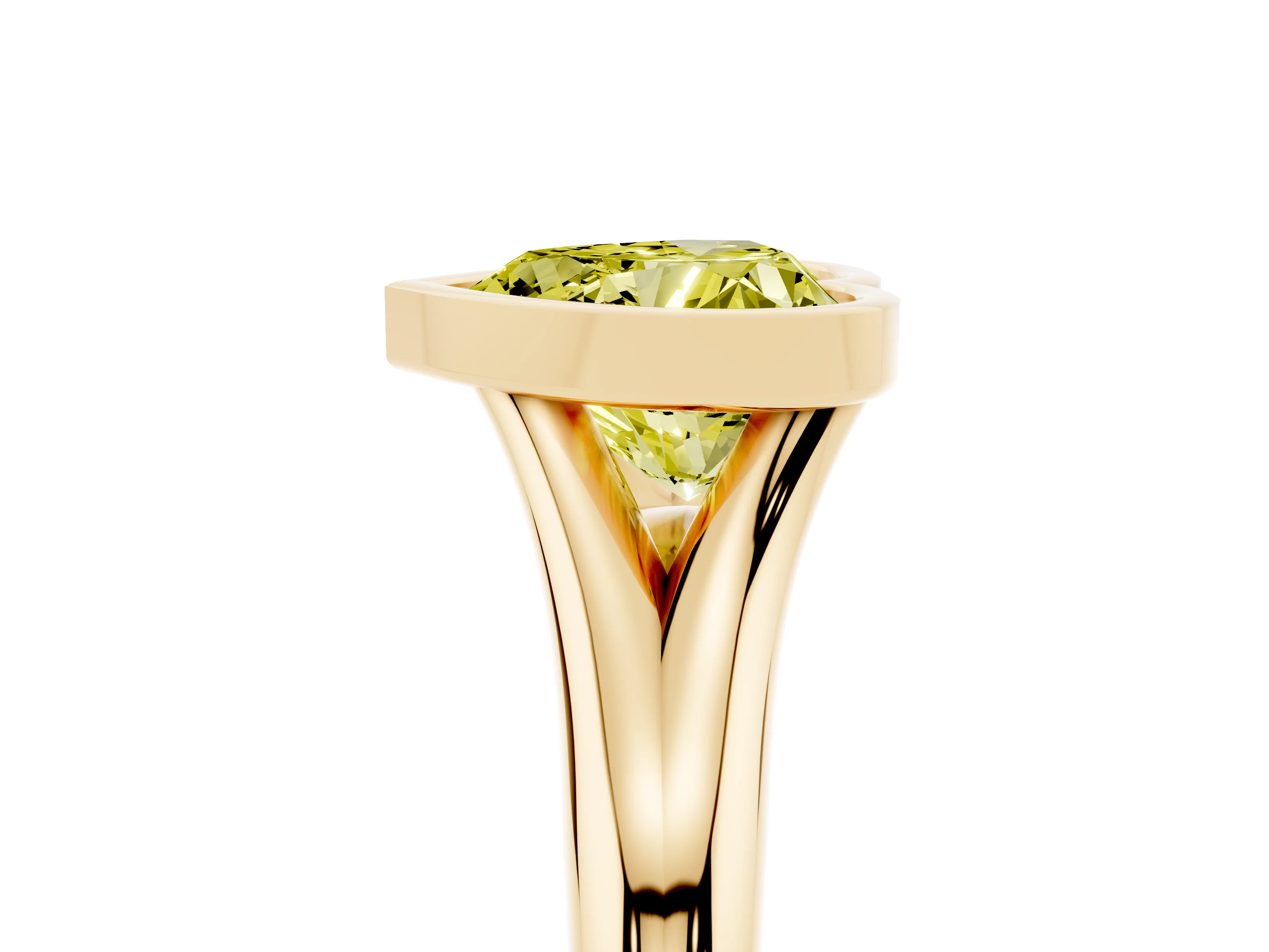 Fancy Yellow Bezel Set Heart Cut Diamond Solitaire Ring Set in Yellow gold with Smooth Band