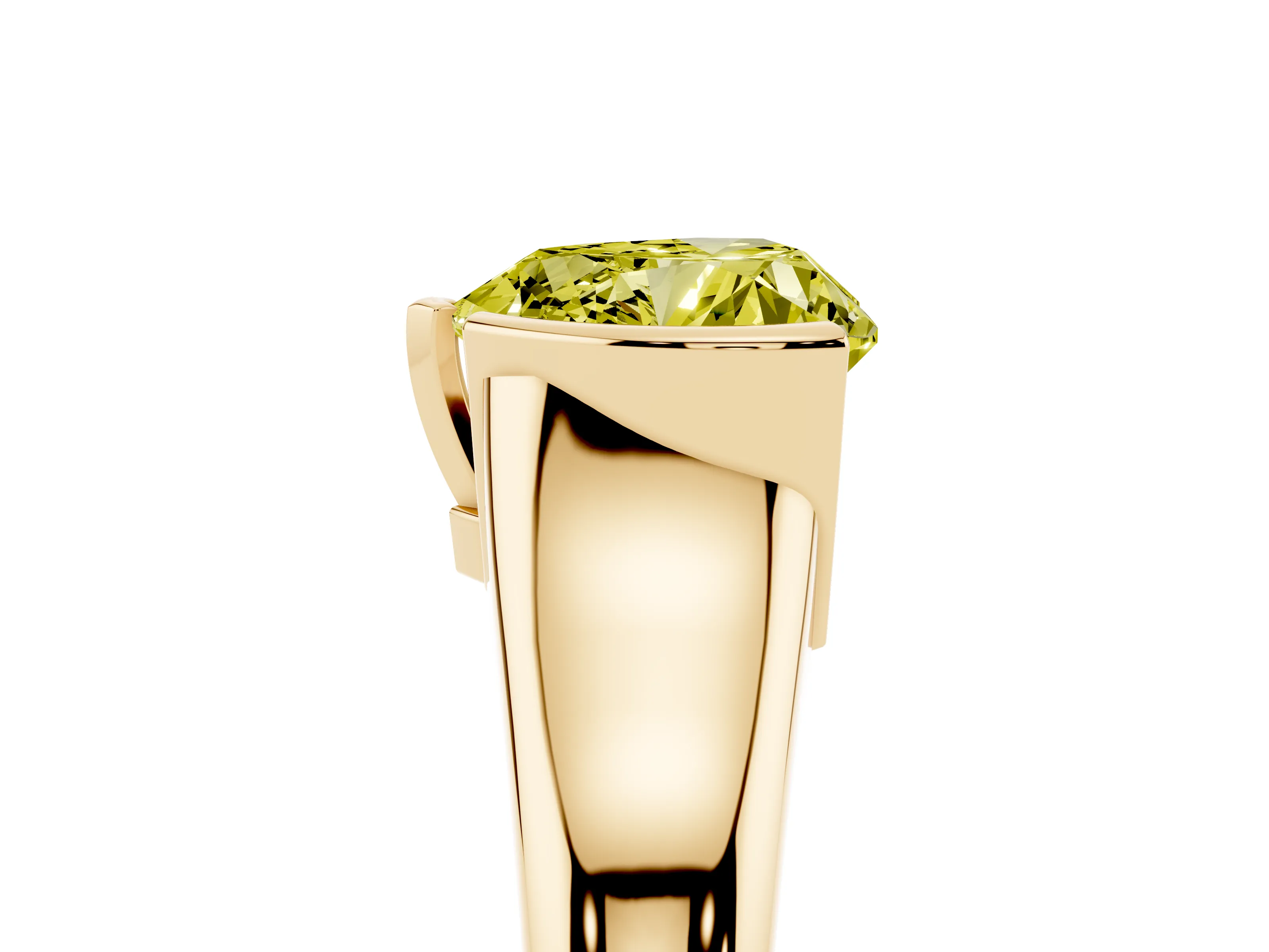 Fancy Yellow Heart Cut Diamond Solitaire Tension Set Ring Set in Yellow gold with Split Shank Band