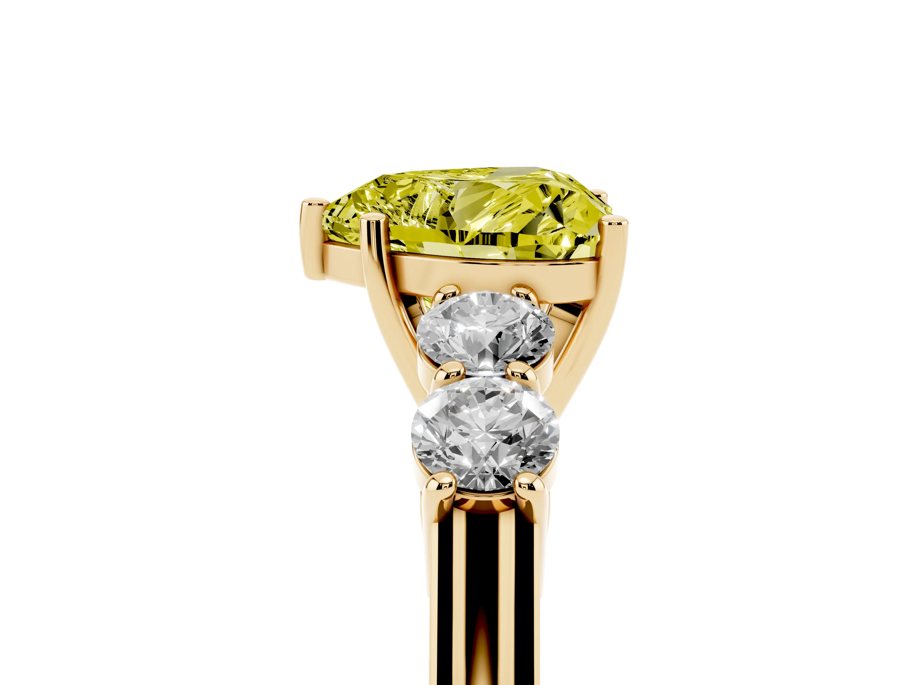 Fancy Yellow Heart Cut Diamond Five-Stone Prong Set Band Ring Set in Yellow gold with Polished Band