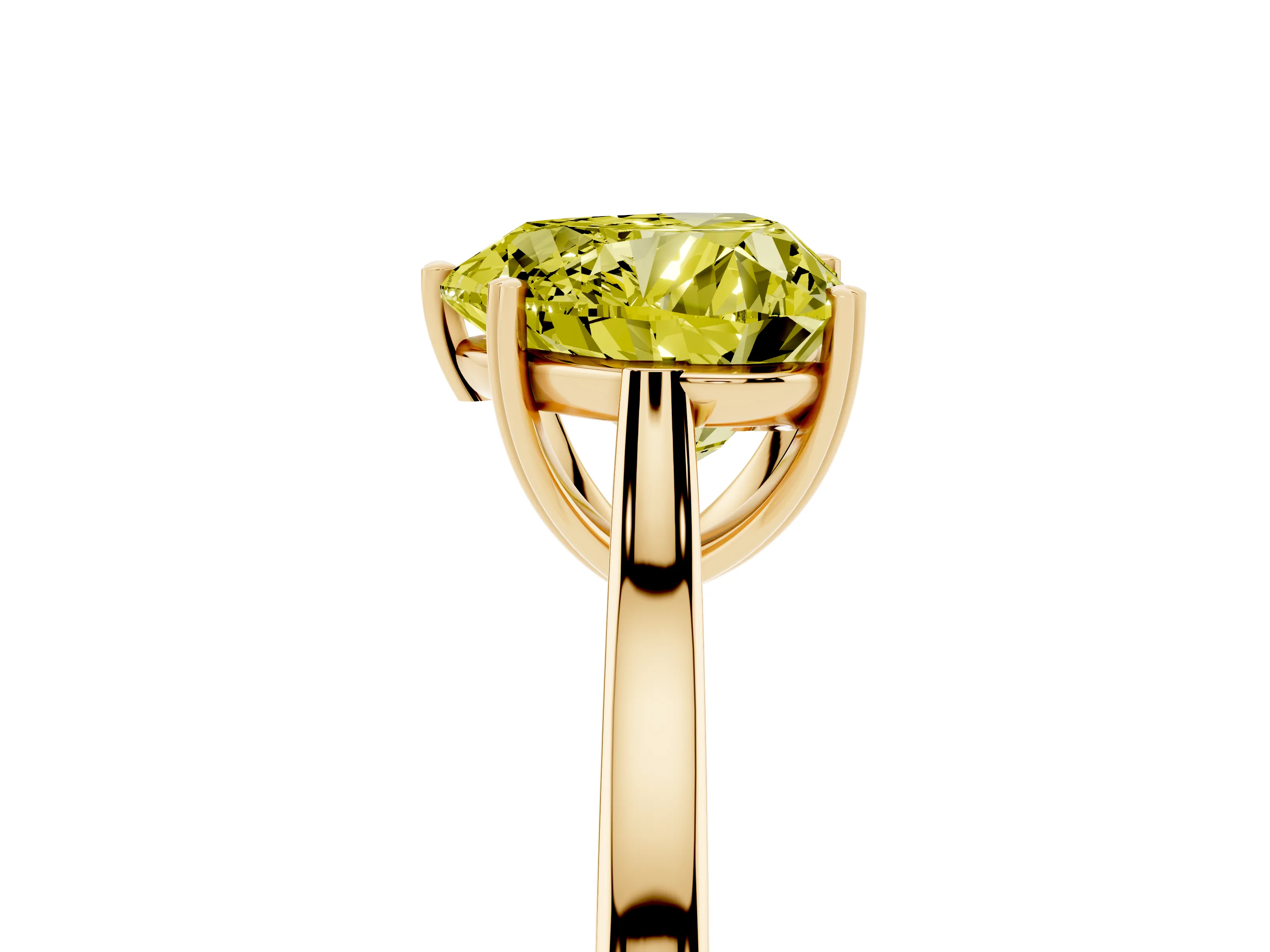 Fancy Yellow Heart Cut Diamond Solitaire Heart Prong Engagement Ring Set in Yellow gold with Tapered Band