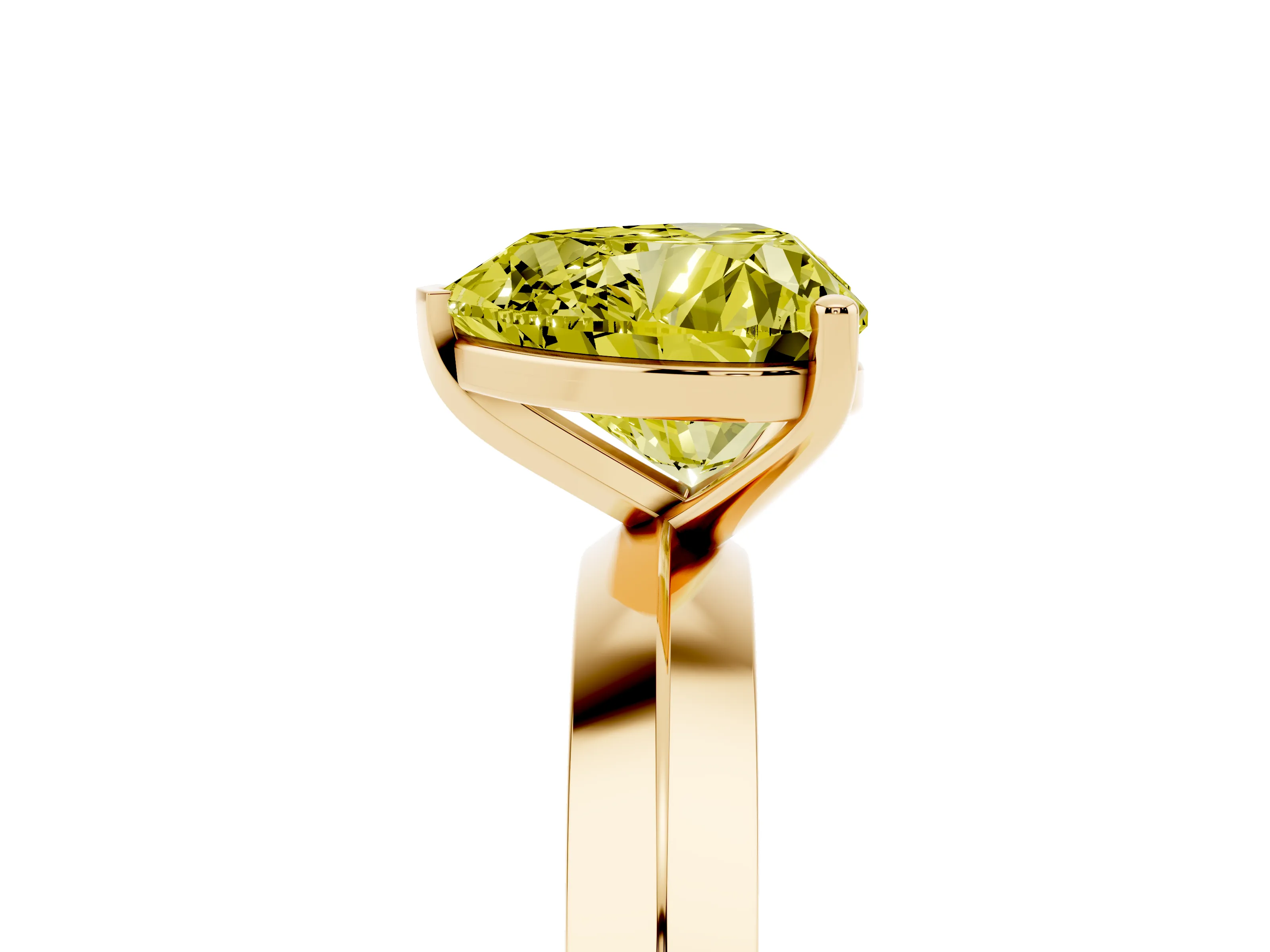 Fancy Yellow Heart Cut Diamond Solitaire Engagement Ring Set in Yellow gold with Flat Band and Prong Setting