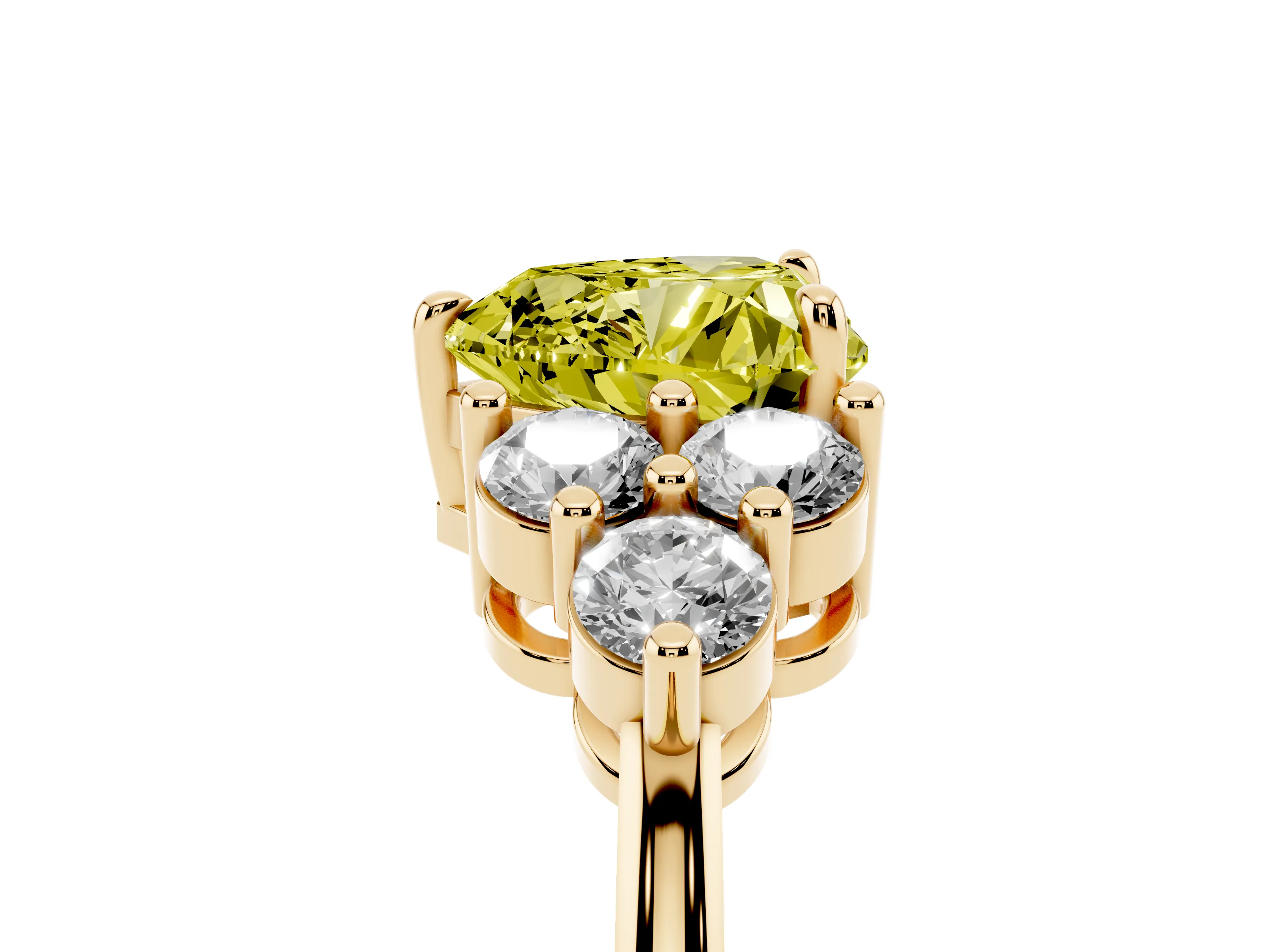 Fancy Yellow Heart Cut Diamond Solitaire Ring Set in Yellow gold with Cluster Accents on Each Side