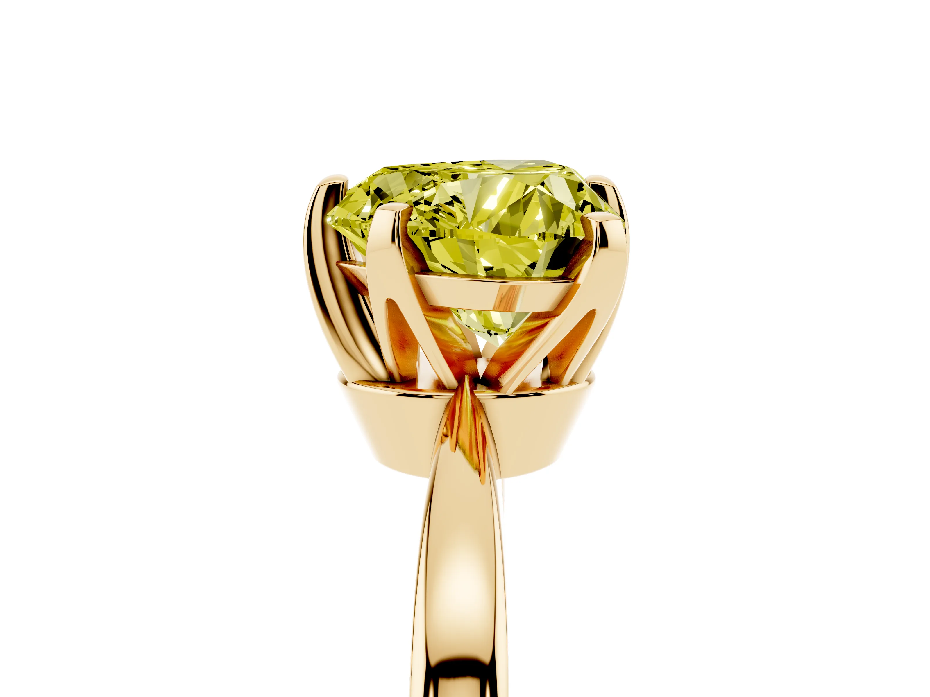 Fancy Yellow Heart Cut Diamond Solitaire Engagement Ring Set in Yellow gold with Slim Tapered Solitaire Band