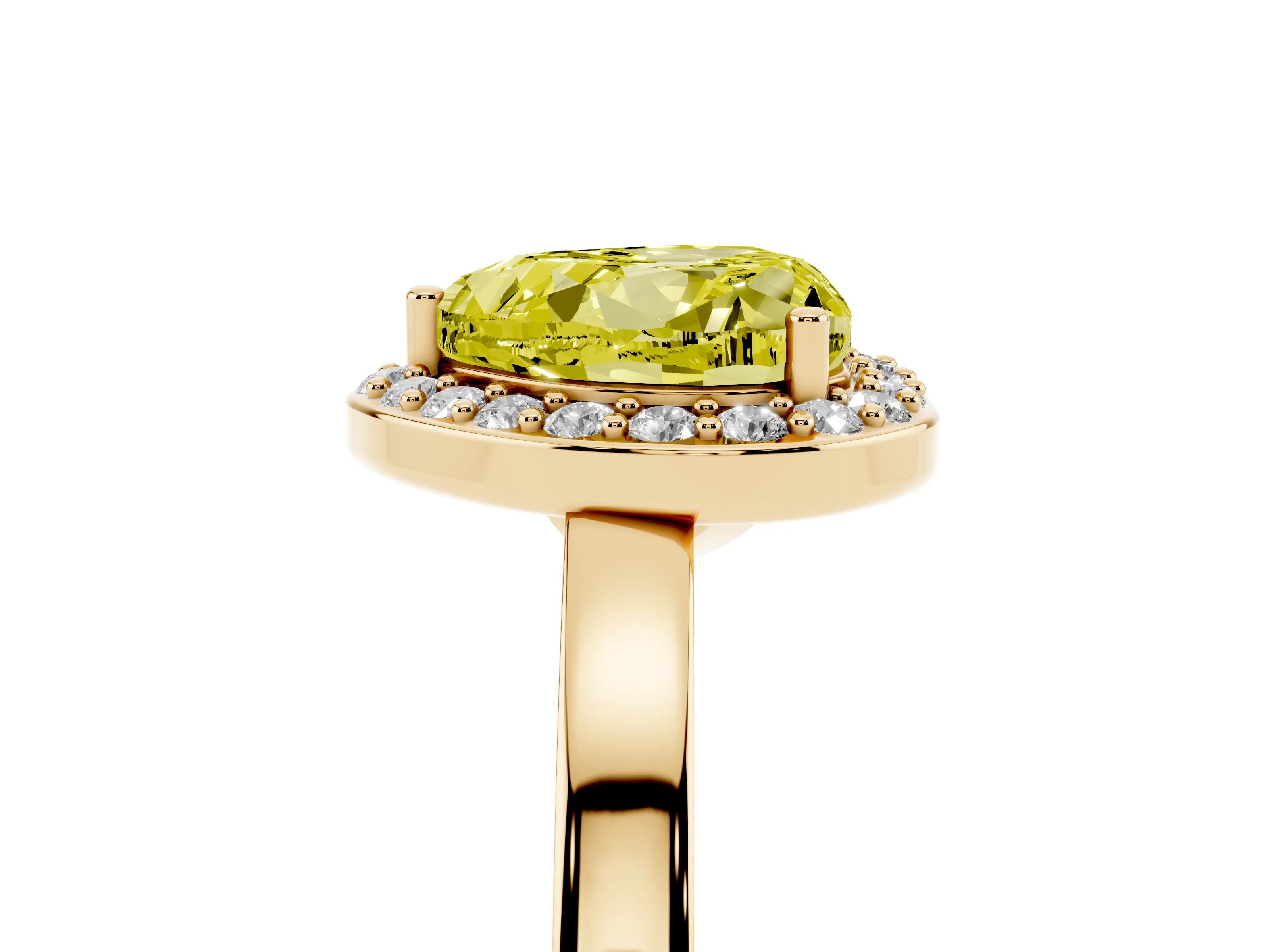 Fancy Yellow Heart Cut Diamond Halo Ring Set in Yellow gold with Solitaire Band and Prong Setting