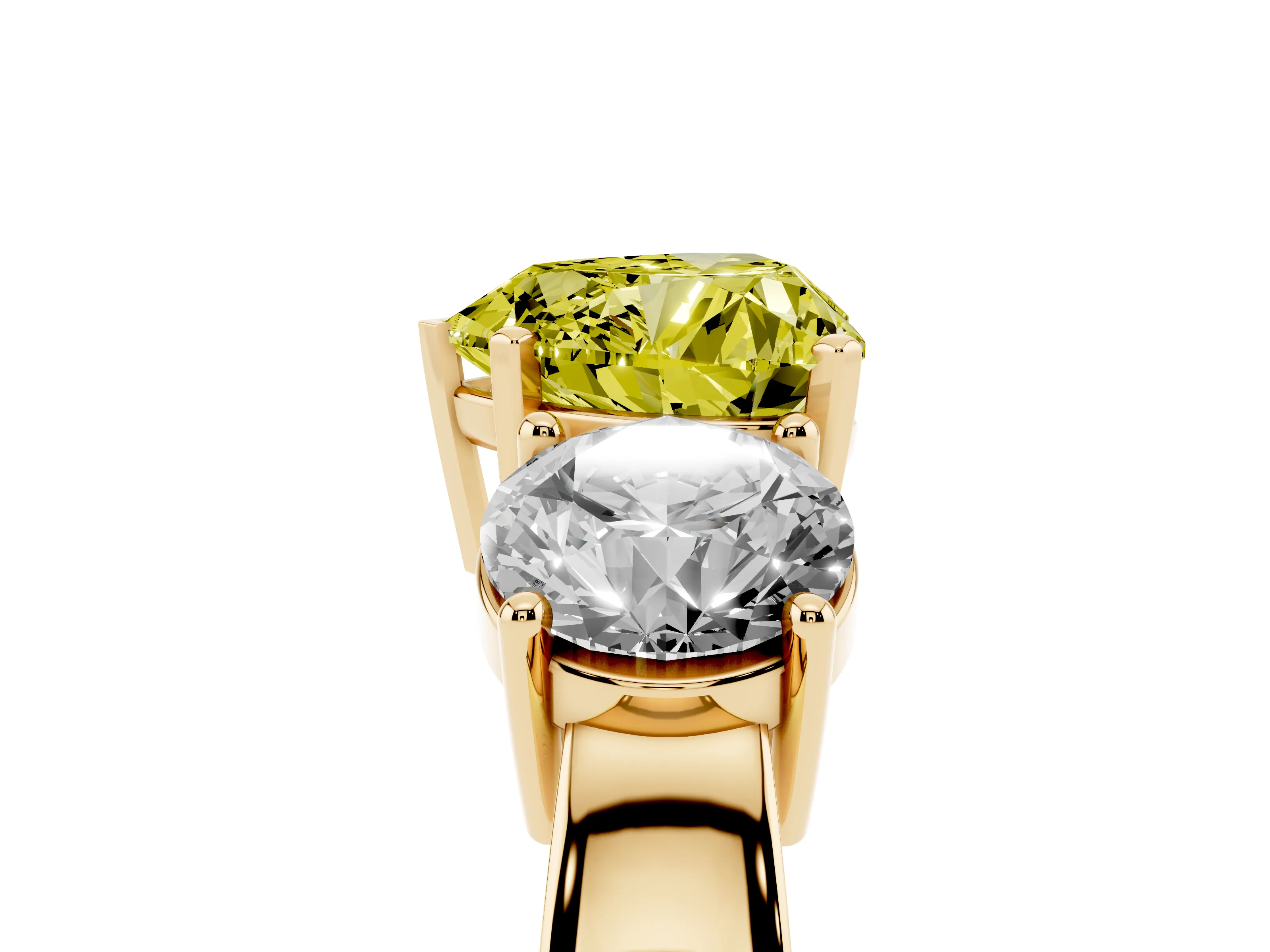 Fancy Yellow Heart Cut Diamond Three-Stone Ring Set in Yellow gold with Round Side Stones and Classic Band