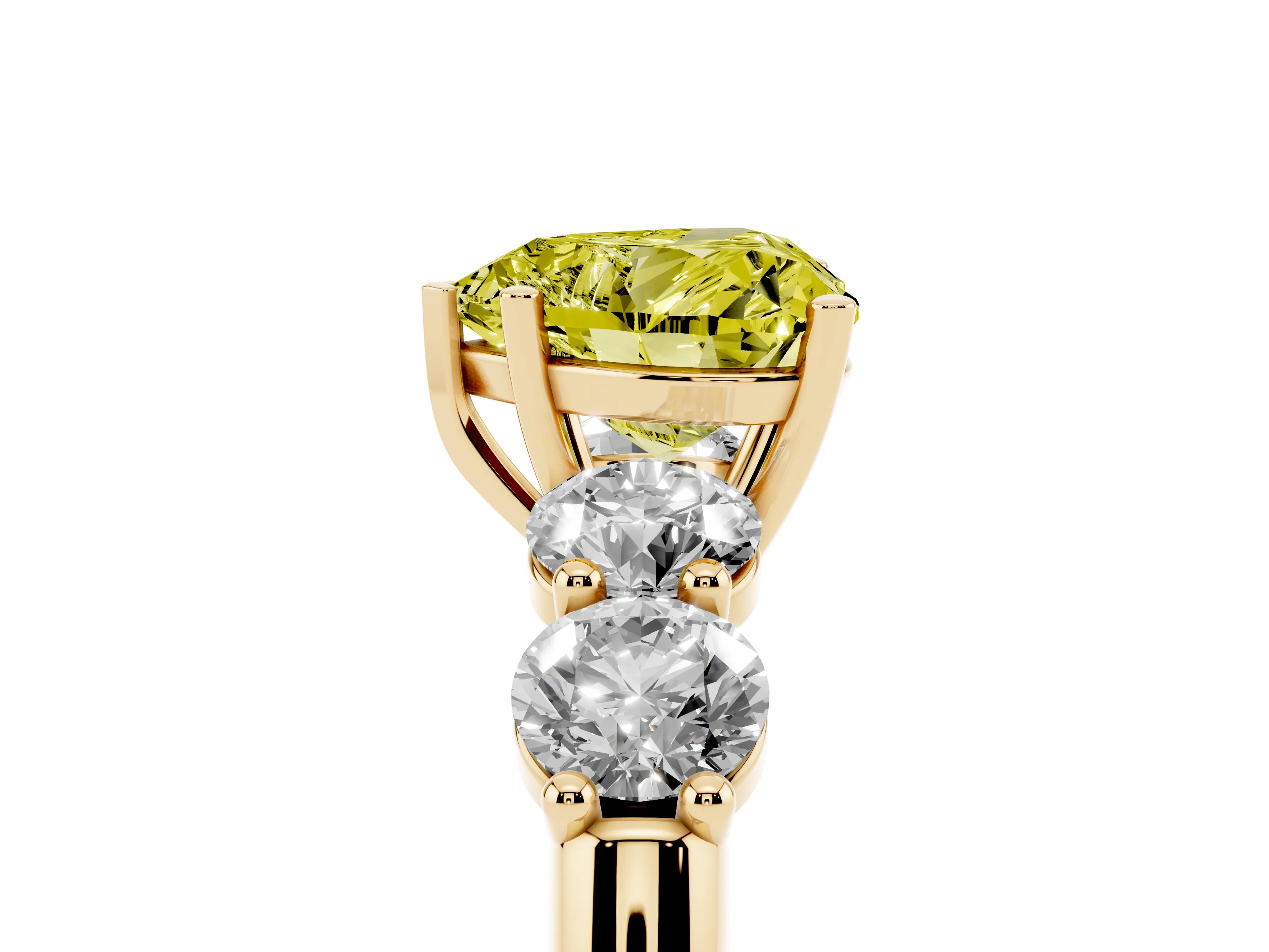 Fancy Yellow Heart Cut Diamond Five-Stone Prong Set Ring Set in Yellow gold with Classic Band