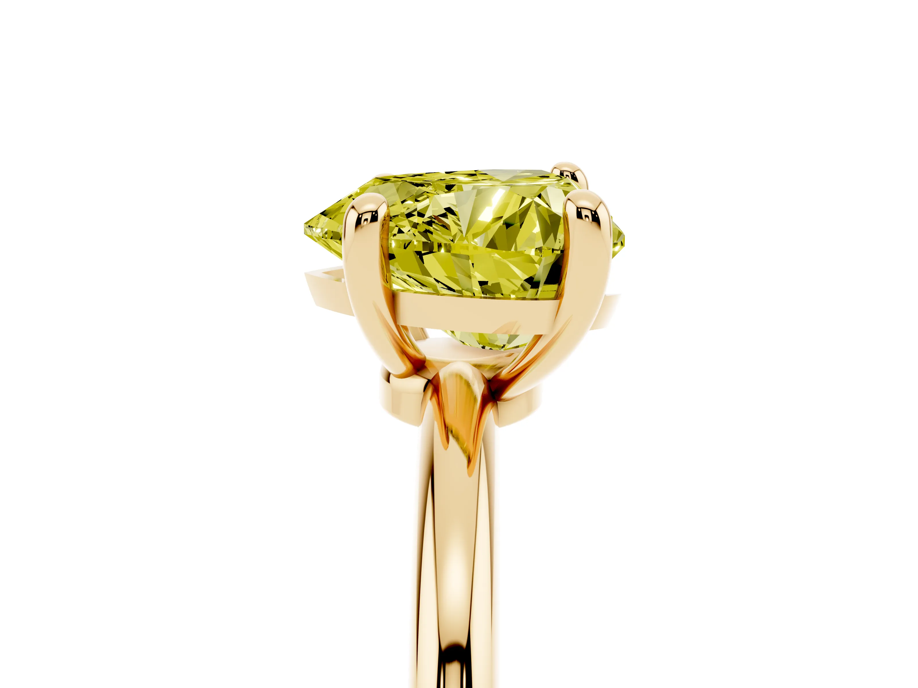 Fancy Yellow Heart Cut Diamond Solitaire Ring Set in Yellow gold with Secure Prong Setting on a Classic Band