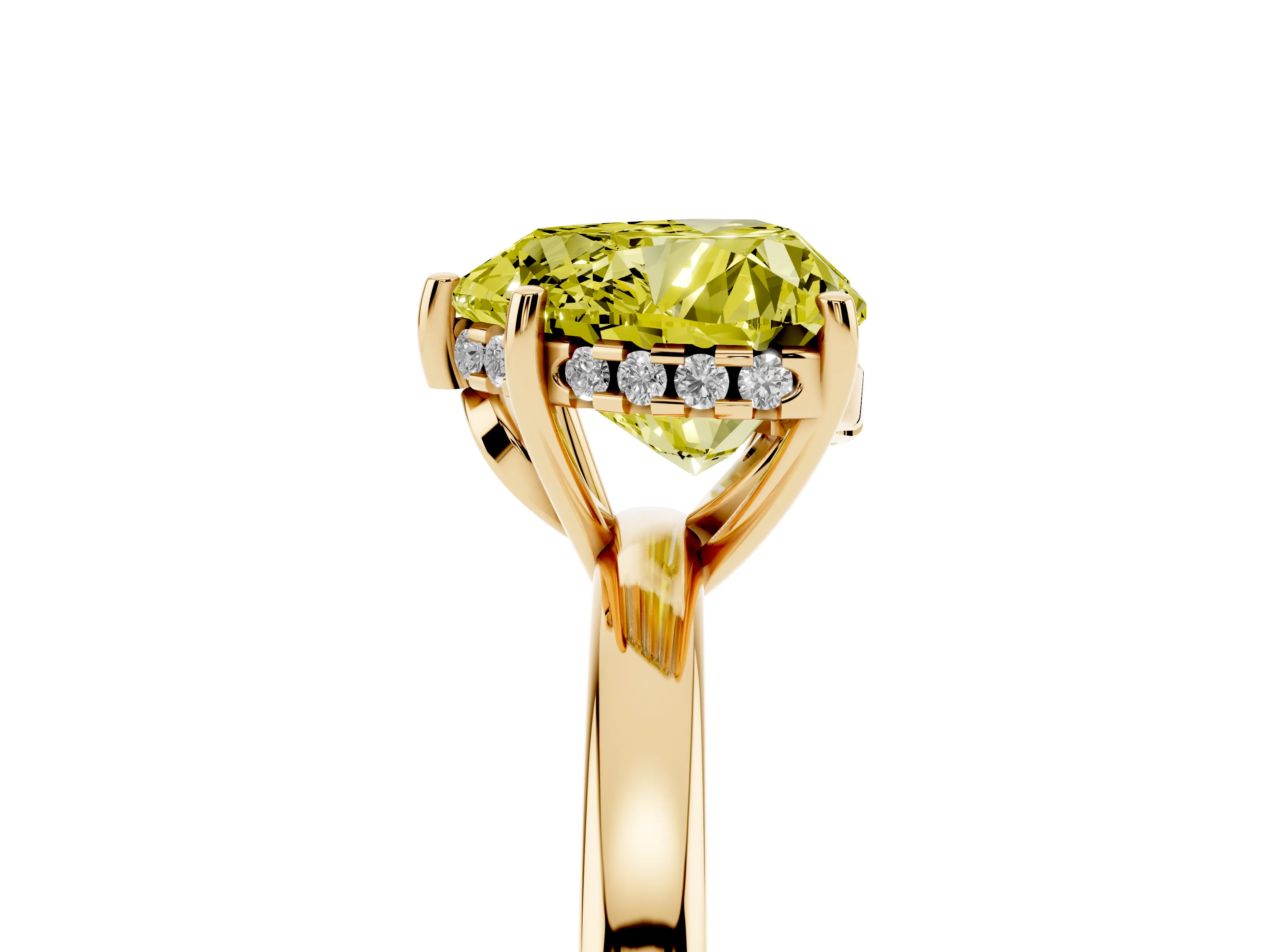 Fancy Yellow Heart Cut Diamond Solitaire Ring Set in Yellow gold with Plain Band and Prong Setting