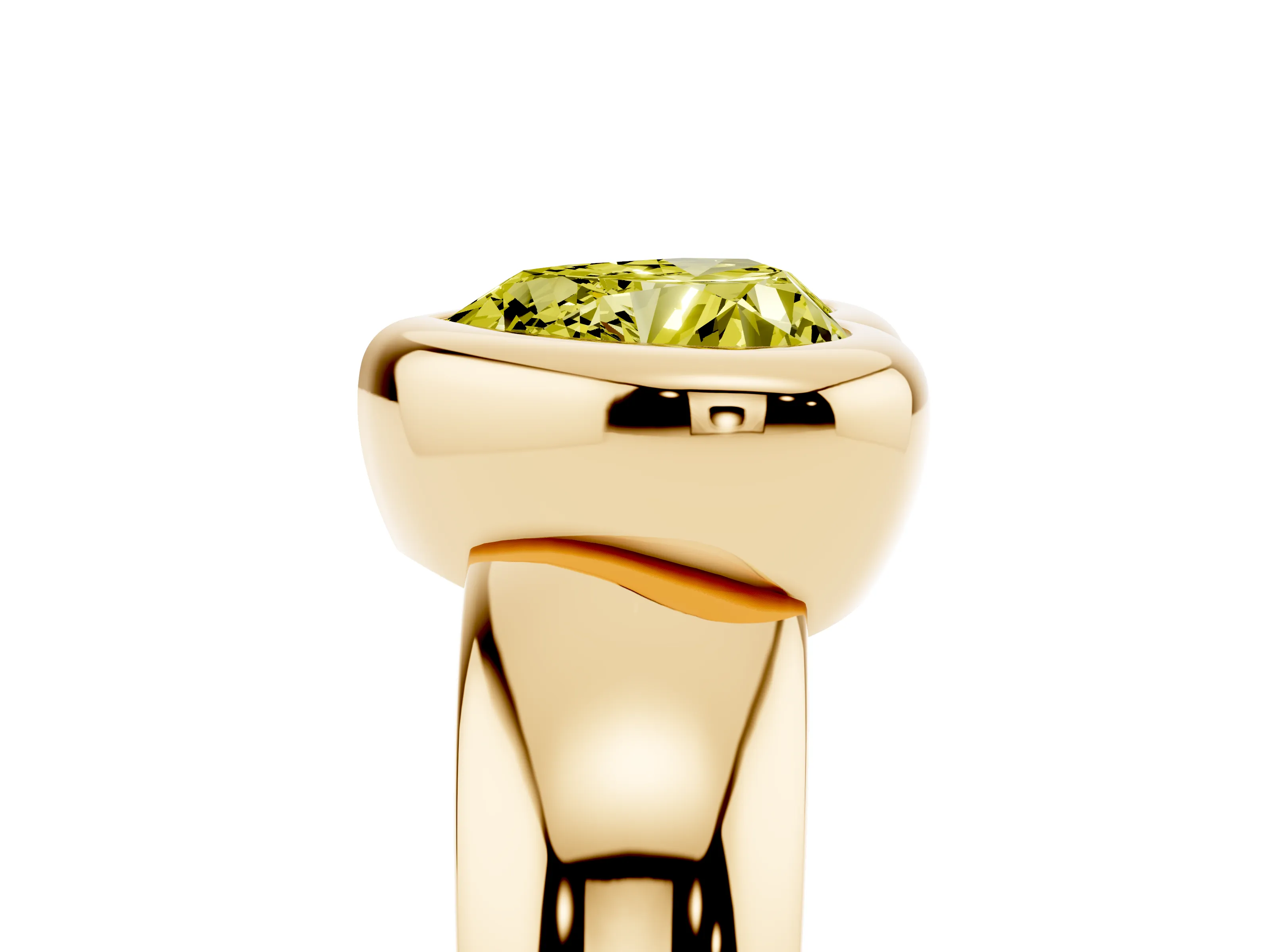 Fancy Yellow Bezel Set Heart Cut Diamond Solitaire Ring Set in Yellow gold with Wide Band