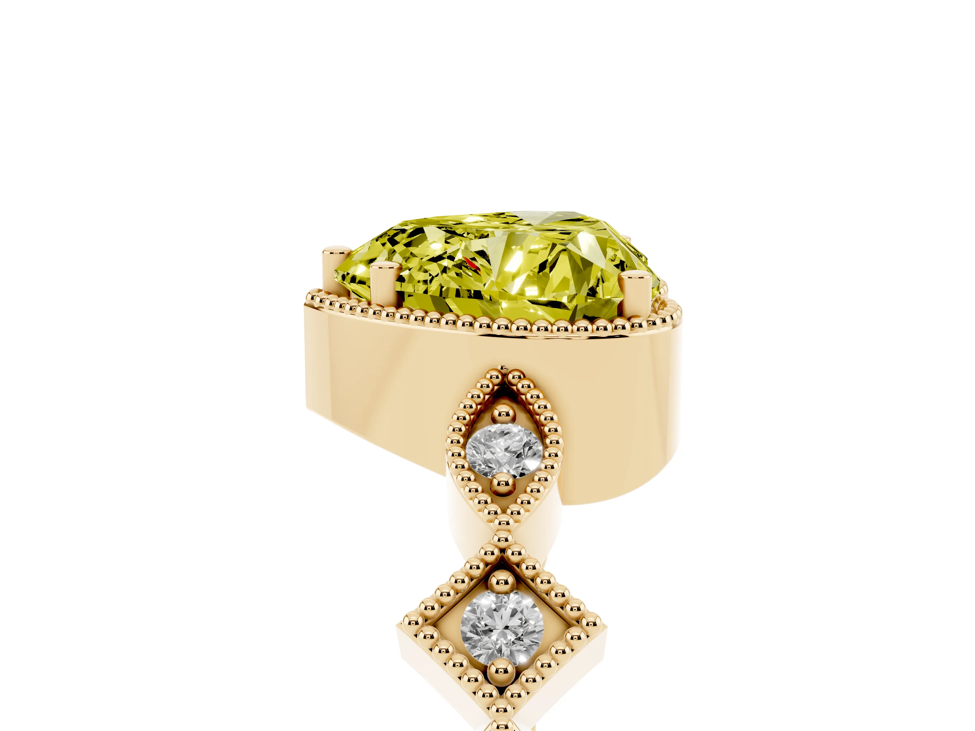 Fancy Yellow Heart Cut Diamond Milgrain Marquise Twist Band Ring Set in Yellow gold with Prong Setting