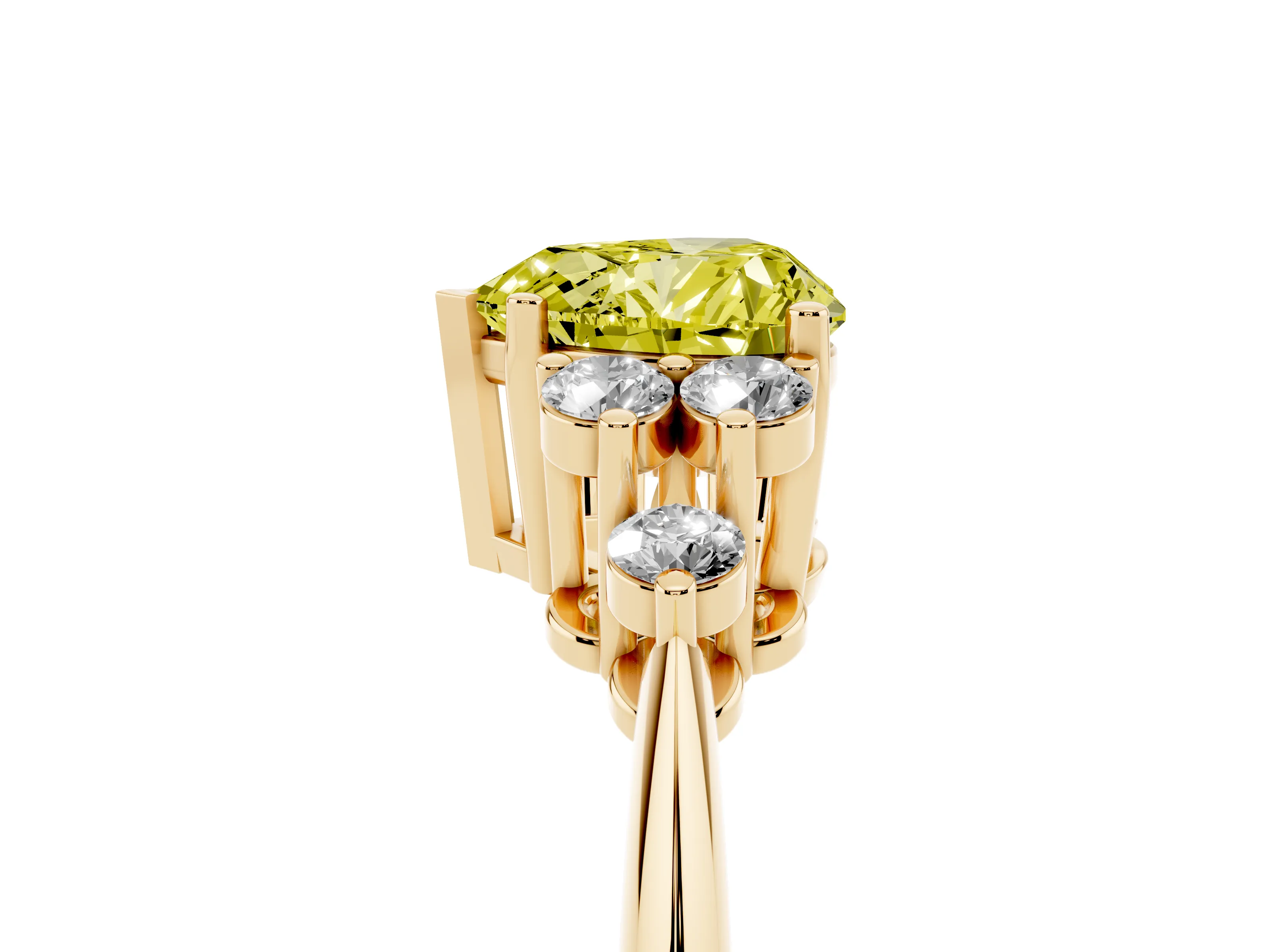 Fancy Yellow Heart Cut Diamond Cluster Ring Set in Yellow gold with Plain Band and Prong Setting
