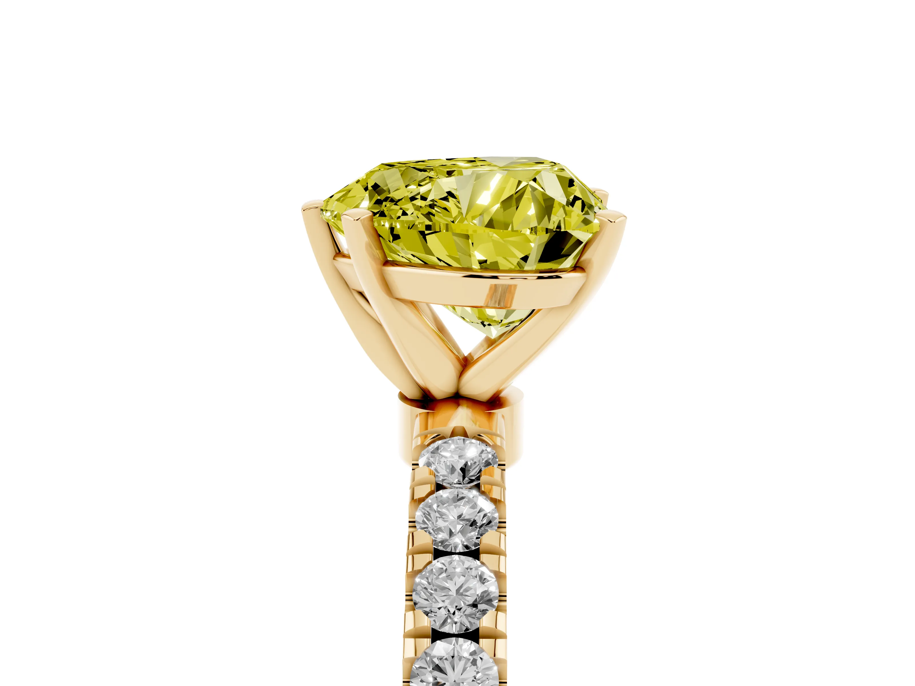Fancy Yellow Heart Cut Diamond Solitaire Ring Set in Yellow gold with Pavé Accents and Prong Setting