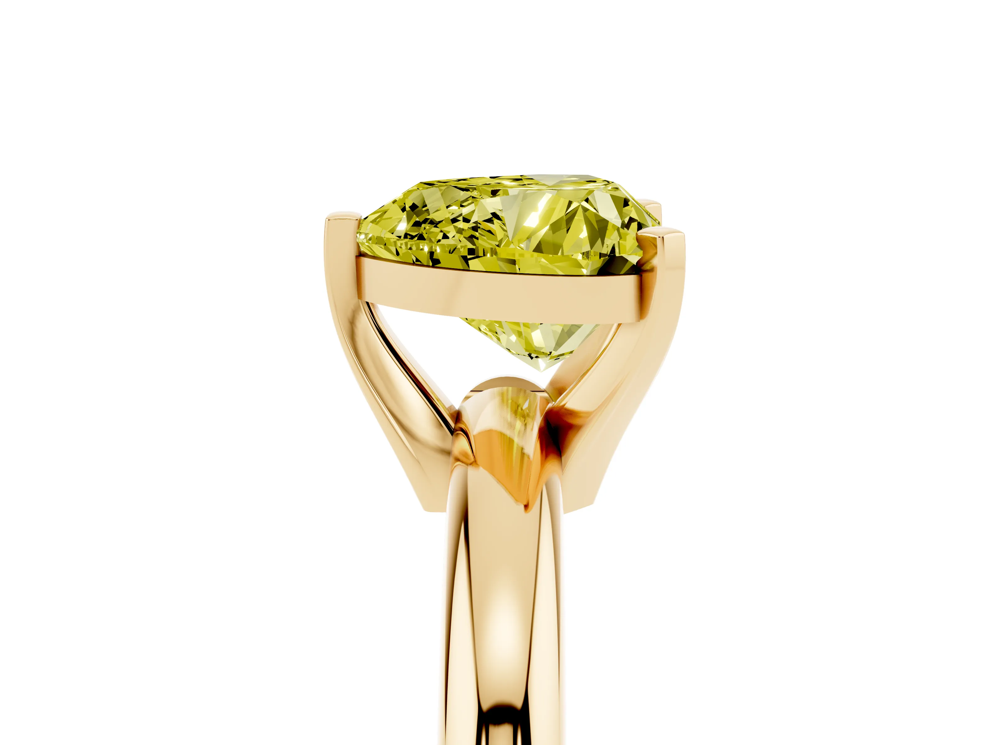 Fancy Yellow Heart Cut Diamond Solitaire Engagement Ring Set in Yellow gold with Round Band and Prong Setting