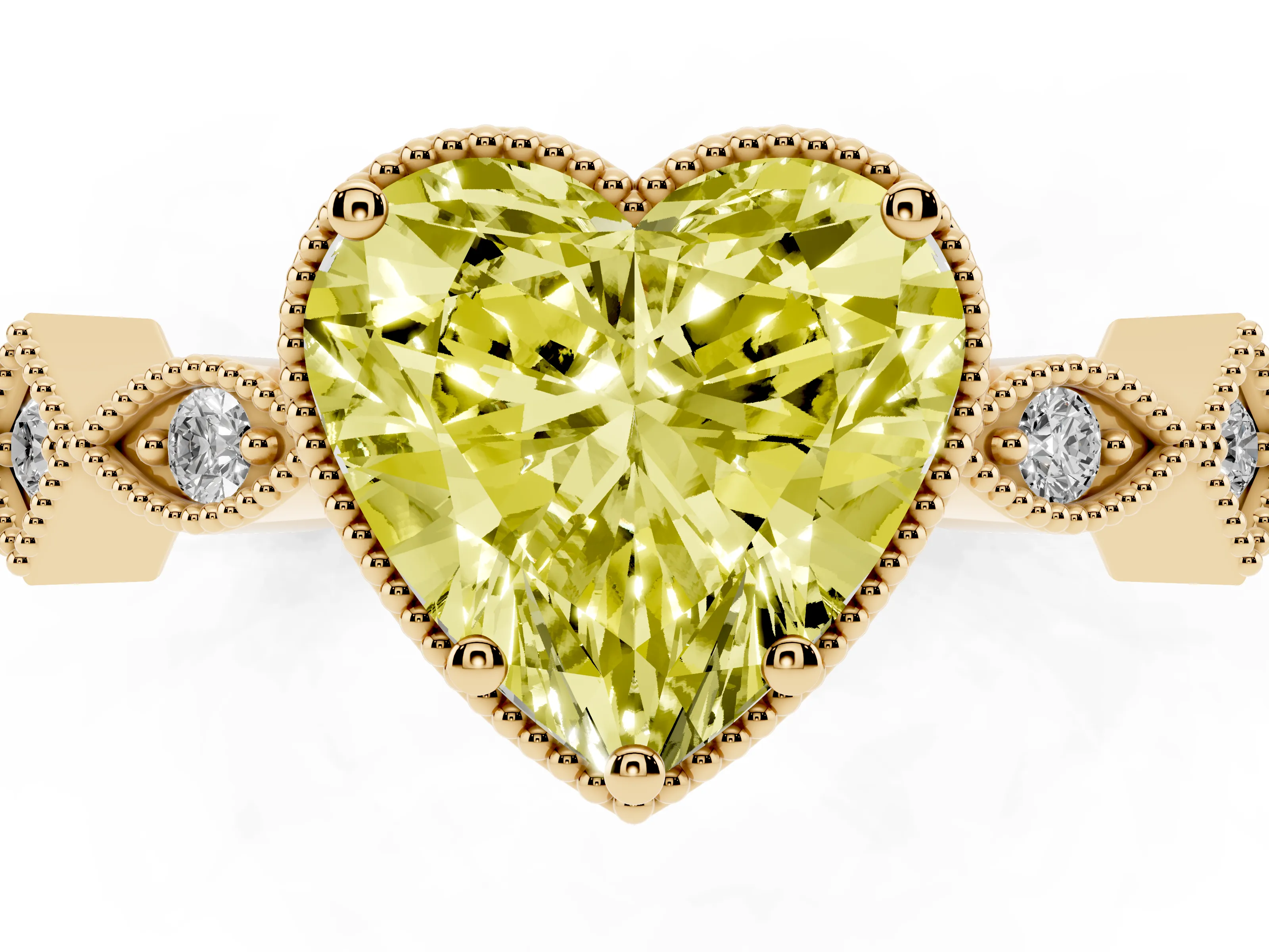 Fancy Yellow Heart Cut Diamond Milgrain Marquise Twist Band Ring Set in Yellow gold with Prong Setting