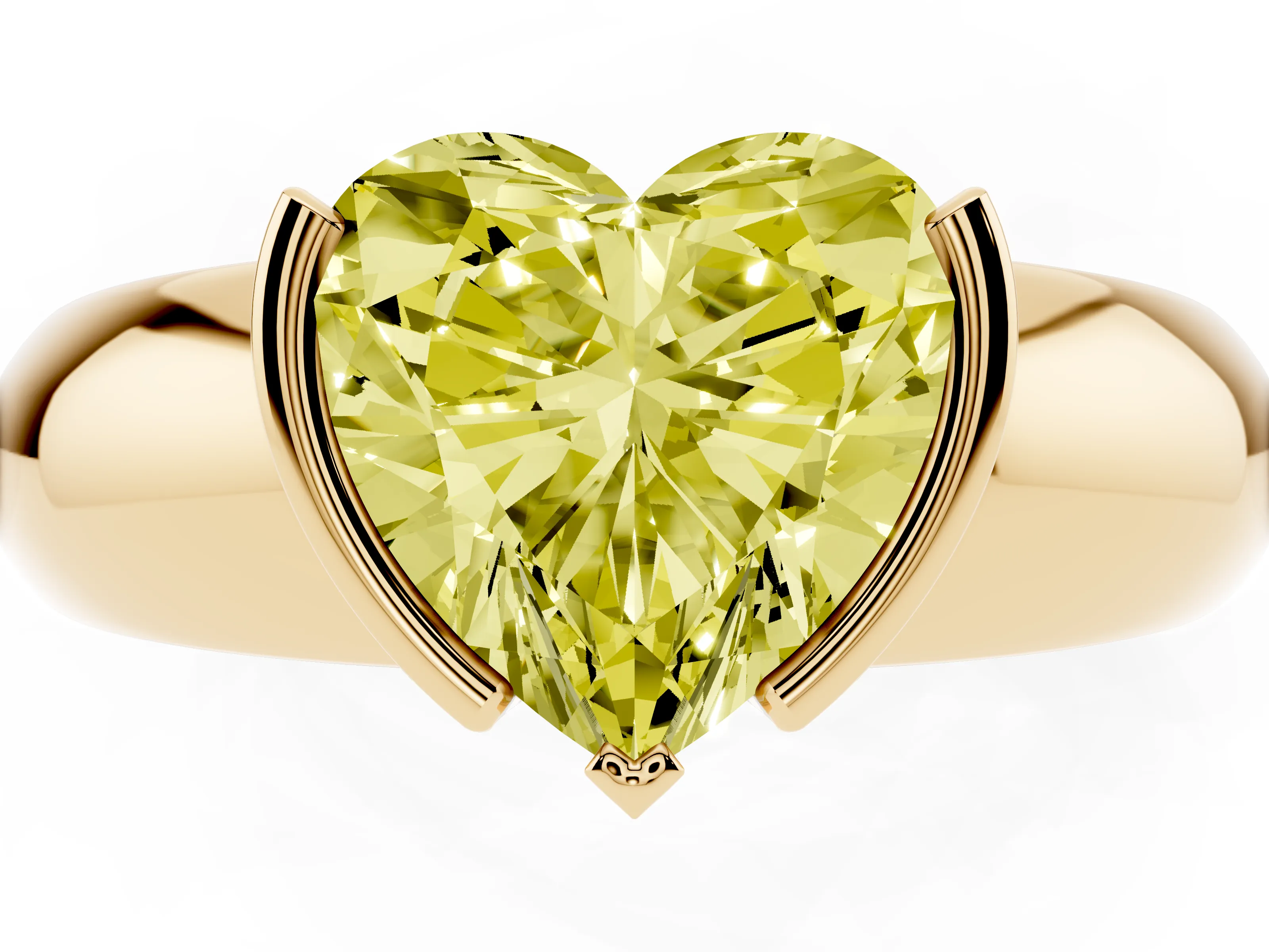 Fancy Yellow Heart Cut Diamond Solitaire Tension Set Ring Set in Yellow gold with Wide Band