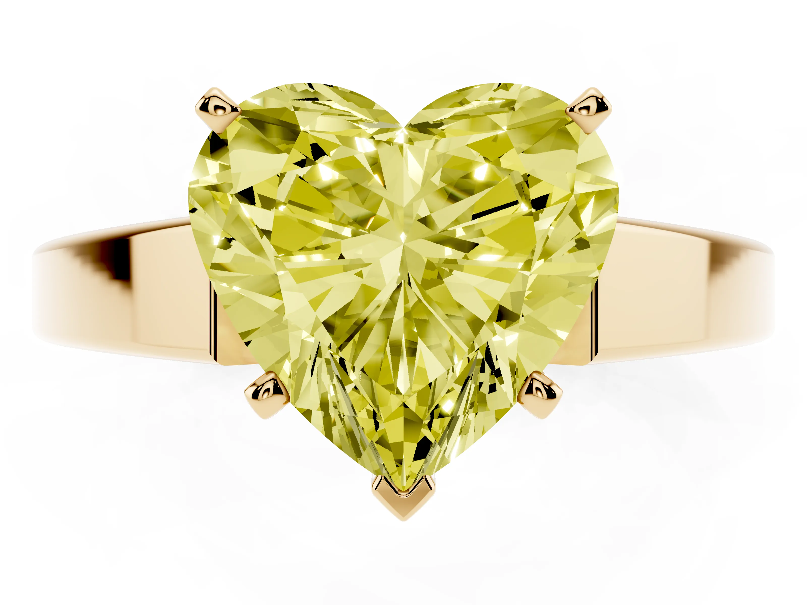 Fancy Yellow Heart Cut Diamond Solitaire Engagement Ring Set in Yellow gold with Prong Setting and Tapered Band